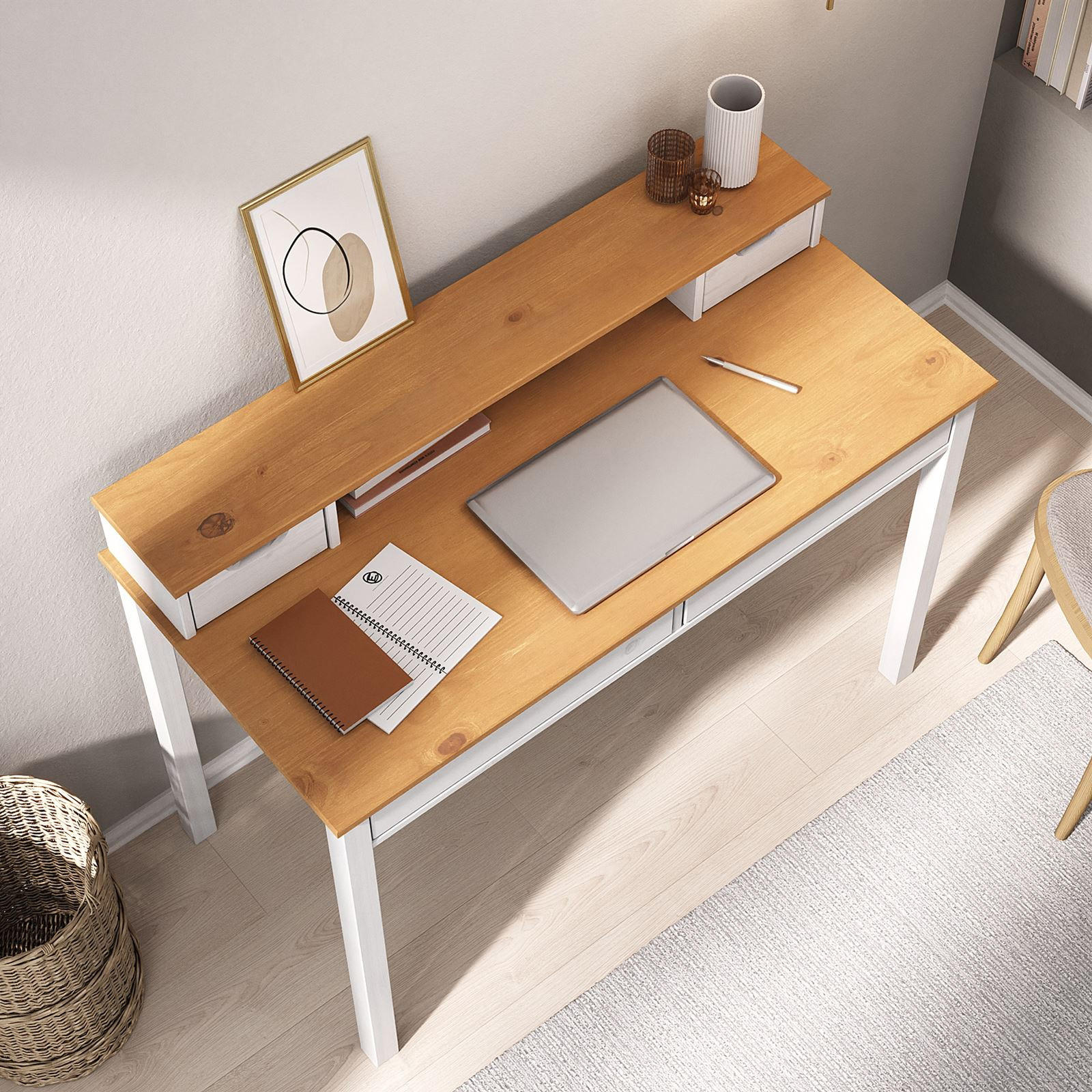 SCHREIBTISCH RAUL - Eichefarben/Weiß, Holz (54/114/87cm) - IDIMEX