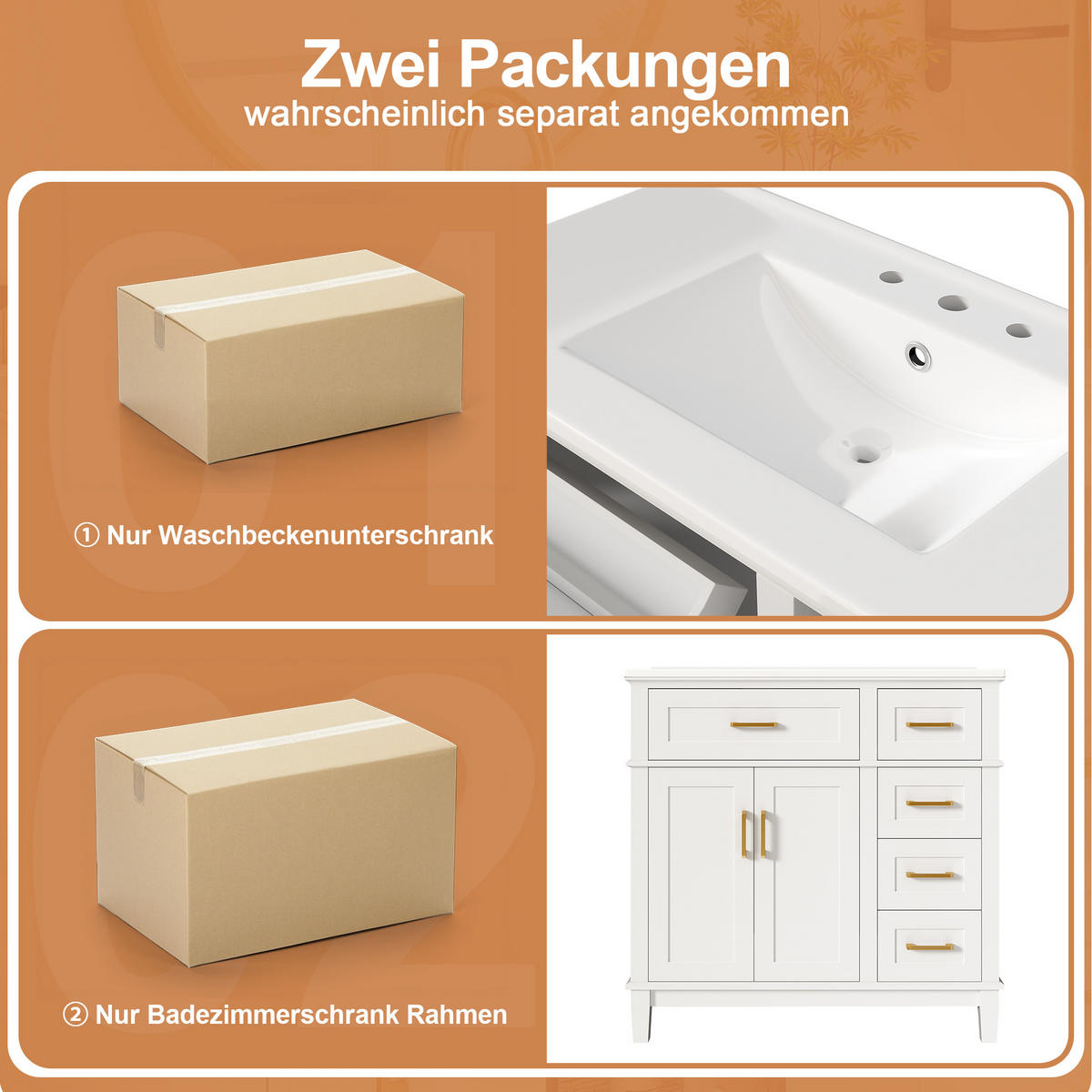 WASCHTISCHKOMBI 91/46.5/86.4 cm Weiß mit 5 Schubladen - Goldfarben/Weiß, Holz/Holzwerkstoff (46/87/90cm) - Oxeza