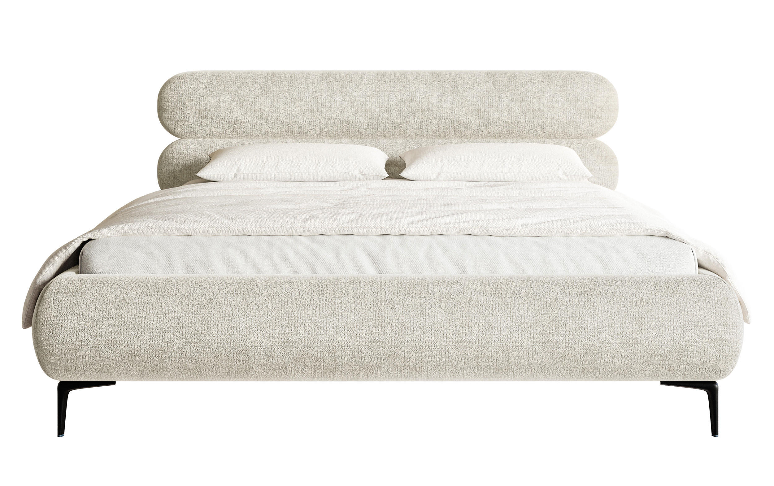 POLSTERBETT Roule Graubeige Chenille mit schwarzen Metallbeinen 160 cm - Greige/Schwarz, Textil/Metall (160/200cm) - Selsey