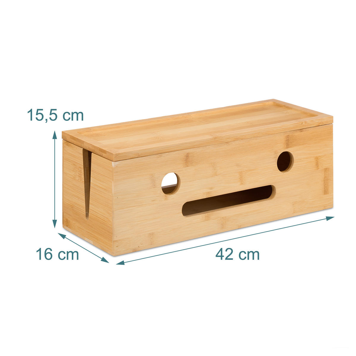 KABELBOX Natur Bambus 15,5x42x16 cm - Hellbraun, Holz (16/42/15.5cm) - Relaxdays