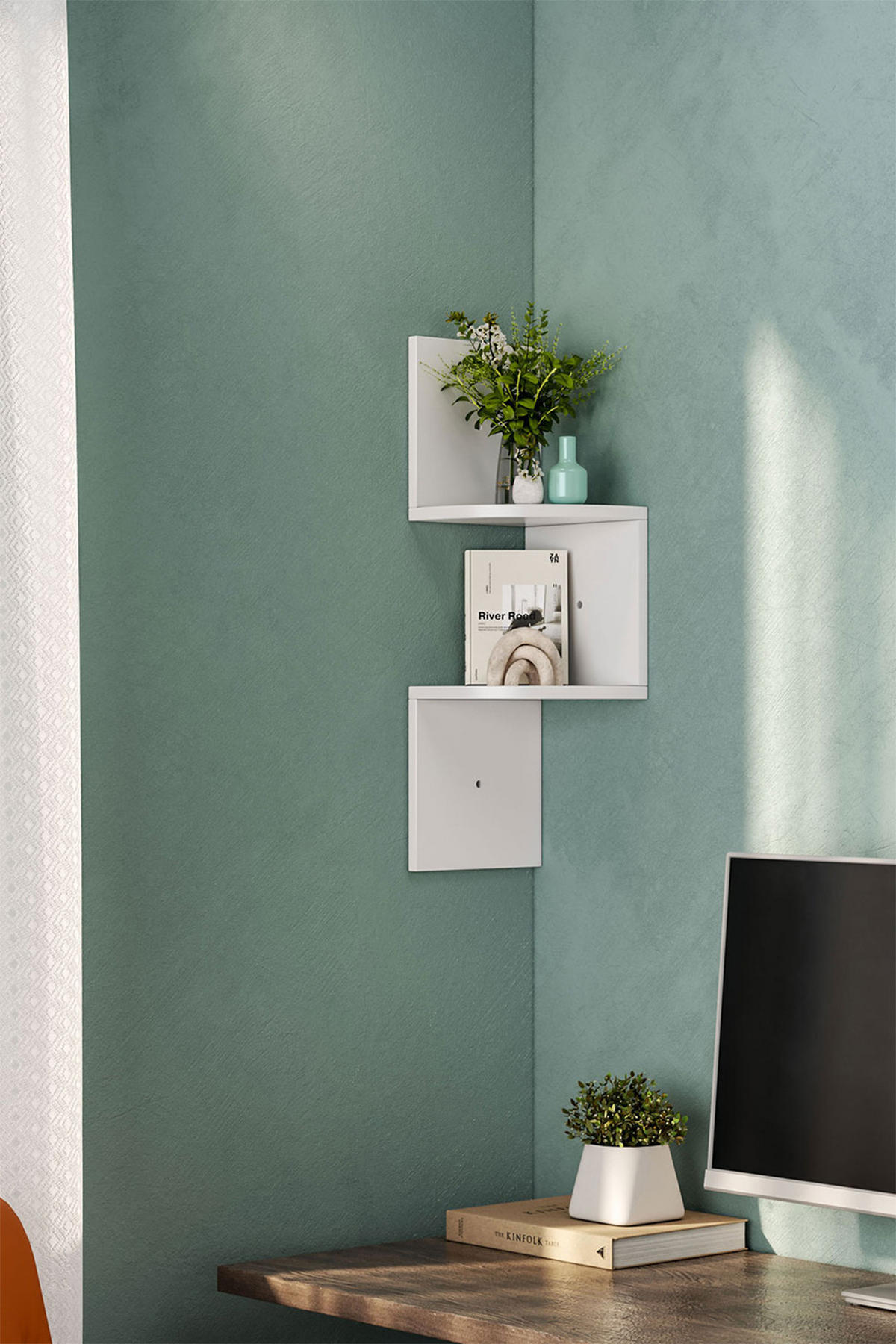 WANDREGAL 2-Stufig Wandmontage aus Holz in Weiß Modernes Design Platzsparend Einfache Montage 19,5 x 19,5 x 60,5 cm - Weiß, Holzwerkstoff (19.5/60.5/19.5cm) - Livingandhome