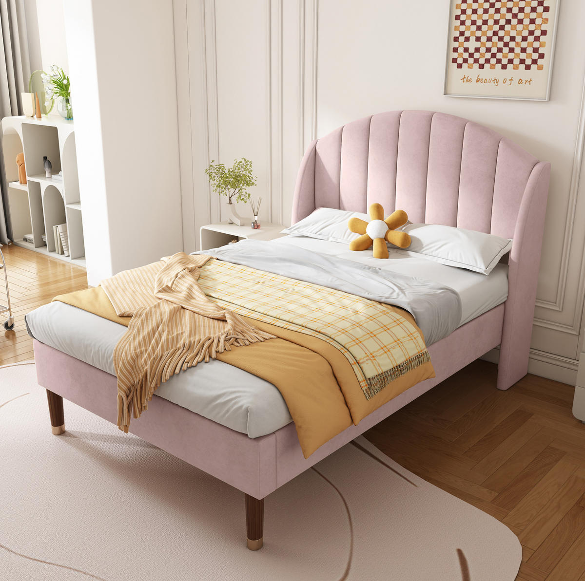 POLSTERBETT 90/200 cm aus Samt mit Lattenrost und hohem Kopfteil Rosa - Rosa, Textil (90/200cm) - Modenvie