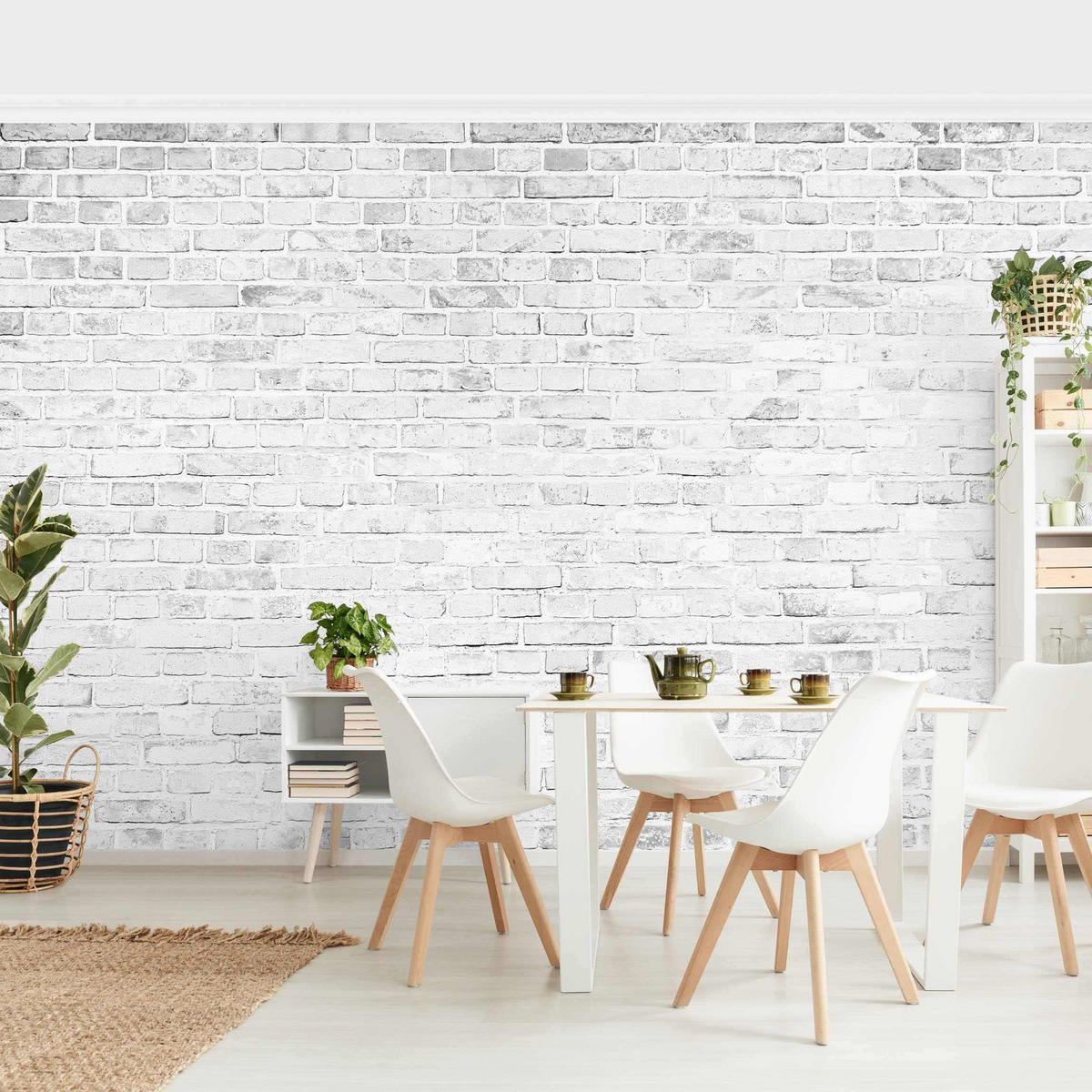 FOTOTAPETE Weiße Backstein Mauer 288/190 cm - Weiß, Papier (288/190cm) - Bilderwelten
