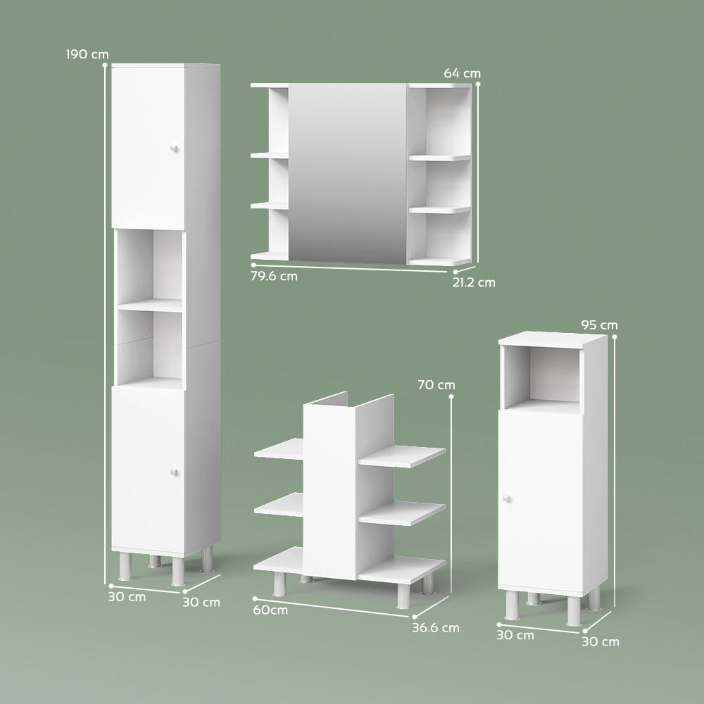 Thumbnail - Livinity® Badmöbel-Set, Weiß, Weiß, Holzwerkstoff, 20 Fächer, Rechteckig, 79.6x190x36.6 cm, Badezimmer, Badmöbelsets & B...