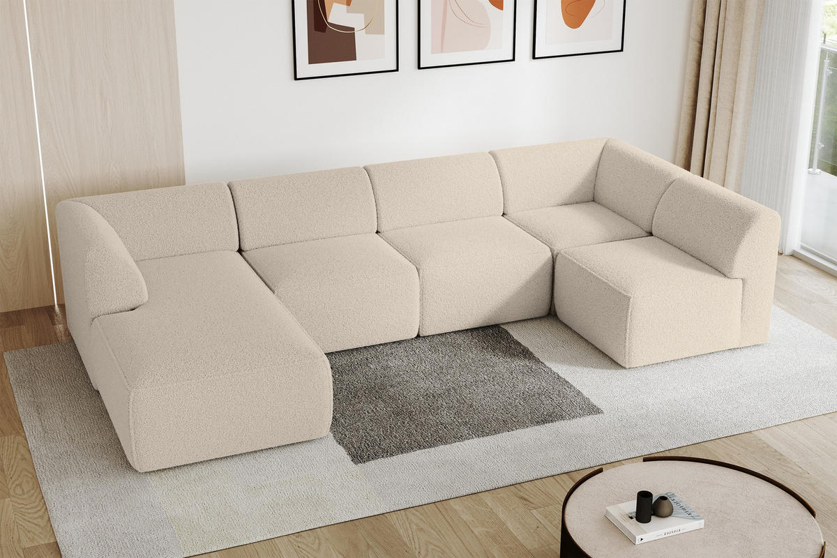WOHNLANDSCHAFT Ottomane Links MOVA 345x180x78 Dunkelbeige Bouclé - Schwarz/Cappuccino, Holzwerkstoff/Kunststoff (180/78/345cm) - ALTDECOR