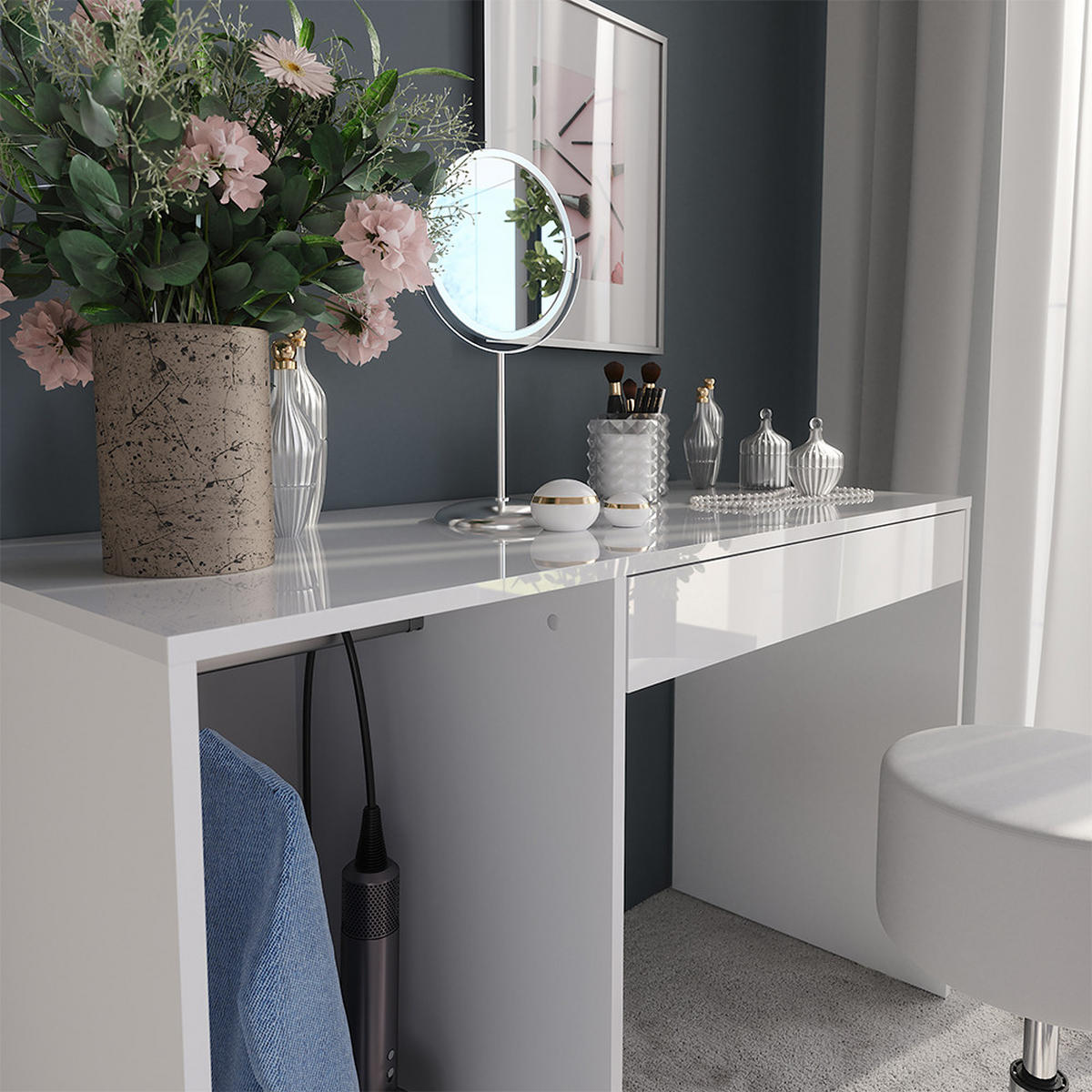 TOALETNÍ STOLEK Sherry Bílá/bílý vysoký lesk - vysoce lesklá bílá, kompozitní dřevo (119.8/76/50.1cm) - Vicco