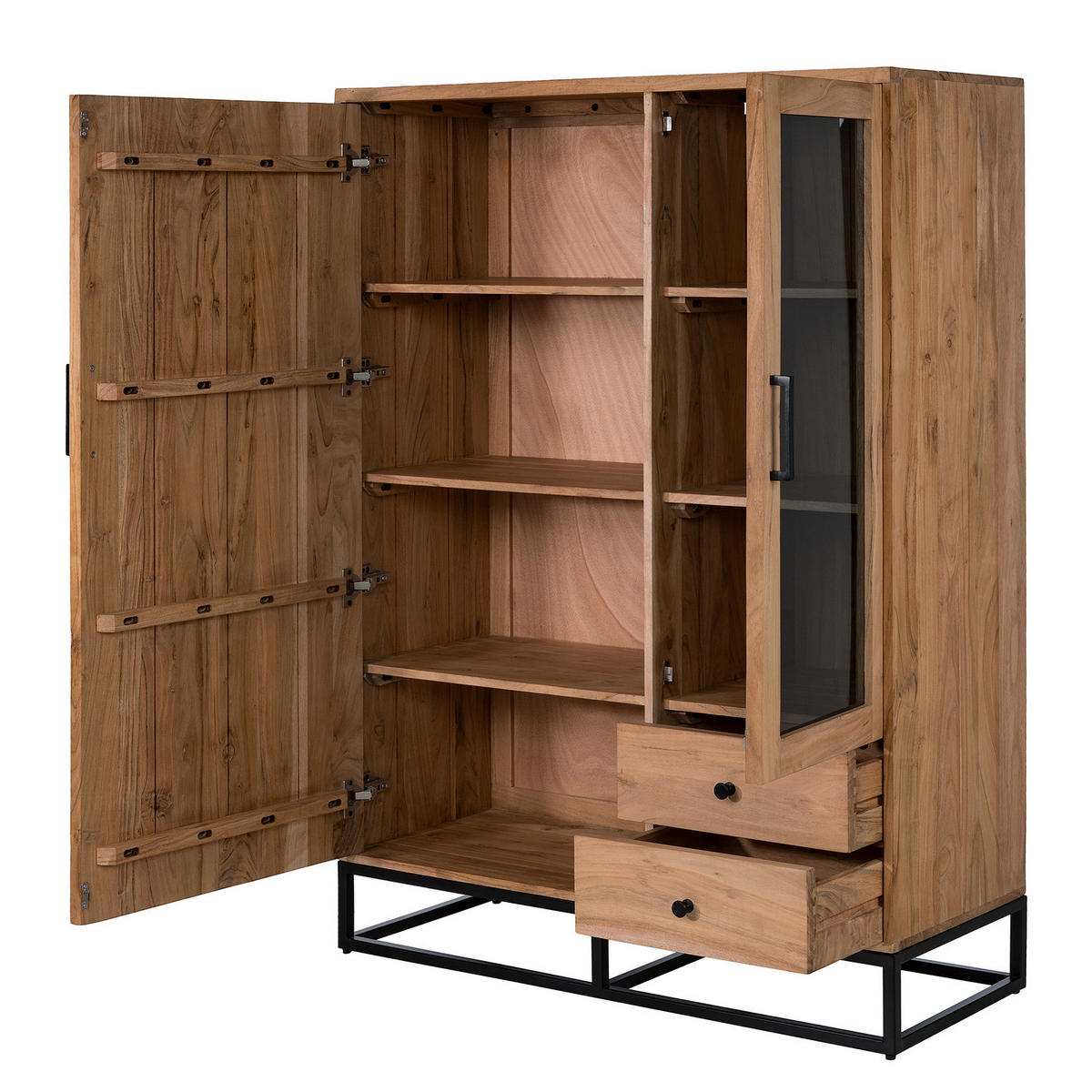 MASSIVES HIGHBOARD - Akazie / Schwarz - Schwarz/Braun, Holz/Metall (105/146/42cm) - home24