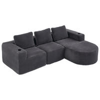 2-SITZER ECKSOFA Cord Dunkelgrau mit Kissen und Becherhalter - Dunkelgrau, Textil (265/176cm) - WISHDOR