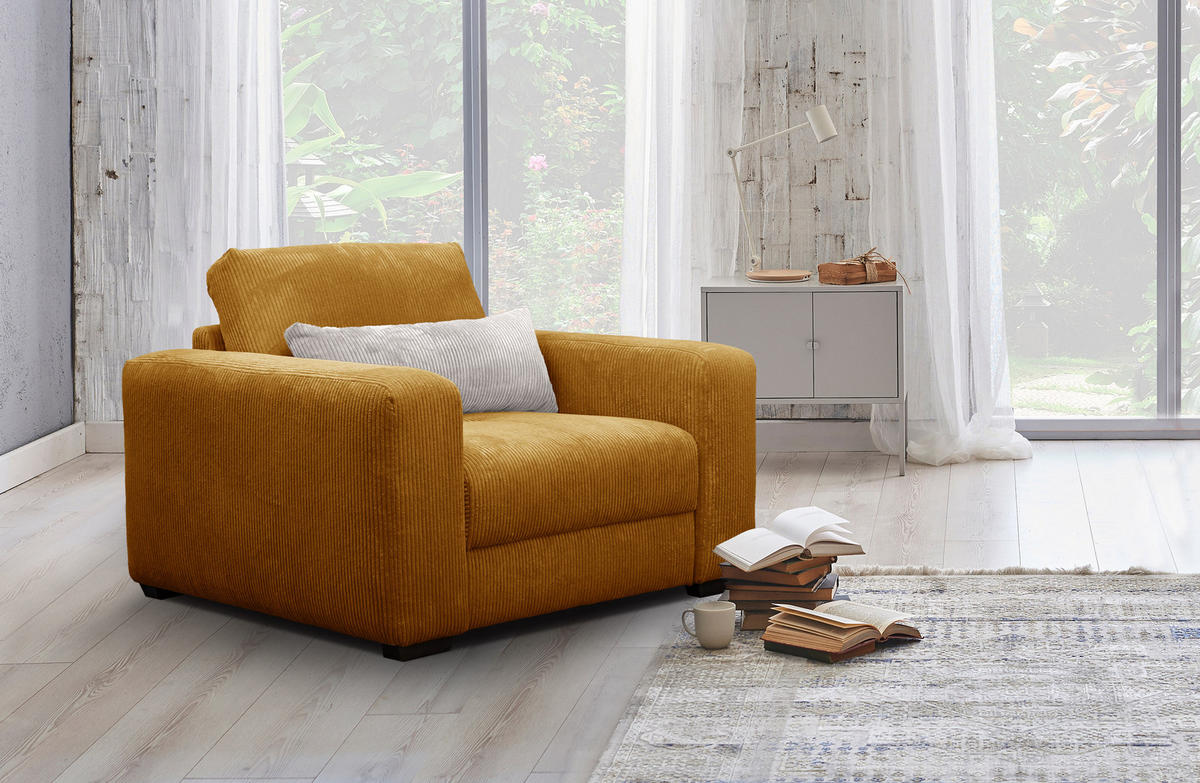 SESSEL OLI in Cordstoff safran - Gelb, Holz/Textil (130/91/108cm) - Courtois Laville