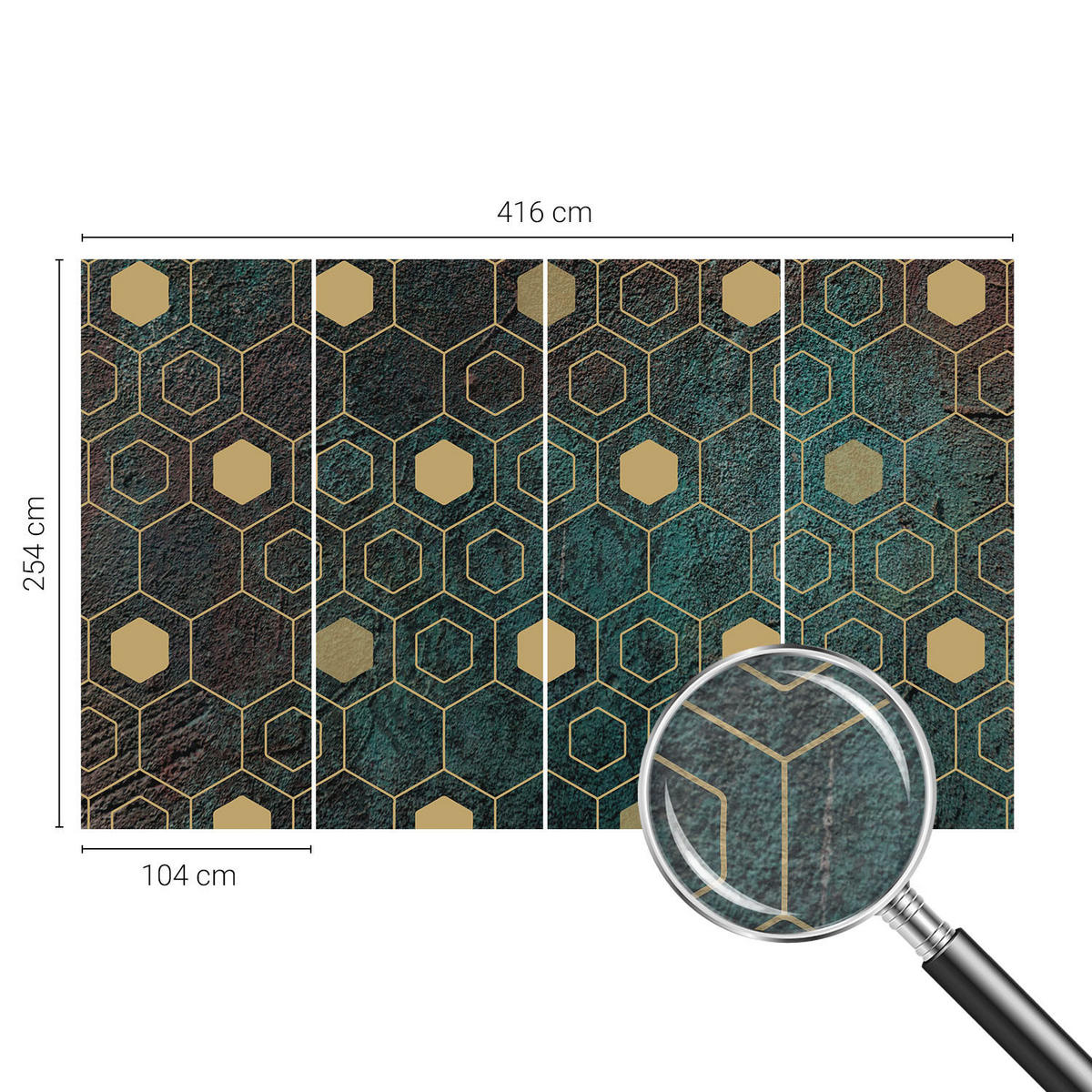 FOTOTAPETE 416x254 cm - Geometrische Sechsecke - Grün, Textil (416/254cm) - Wallfluent