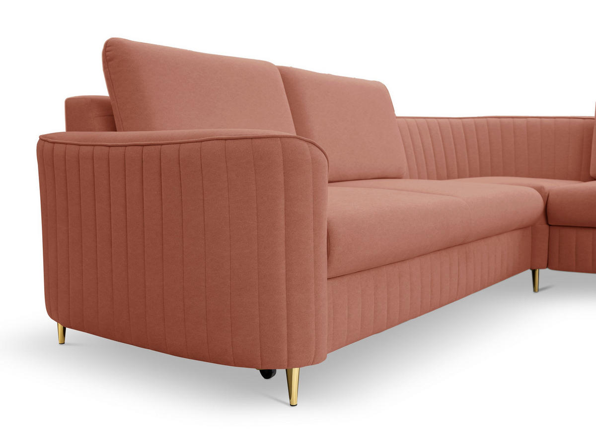 ECKSOFA VELA L-S Rosa Velours-Stoff mit Schlaffunktion - Rosa, Holz (251/251cm) - MASSENO