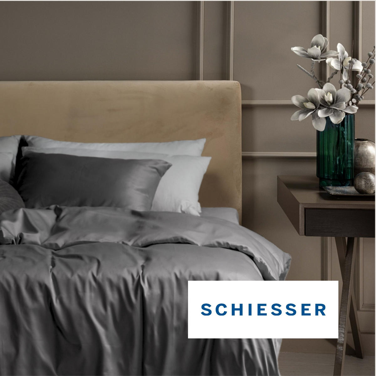 BETTWÄSCHESET Ella - Baumwollsatin - 2-teilig - 155 x 220 cm - Dunkelgrau - Dunkelgrau, Textil (155/220cm) - SCHIESSER