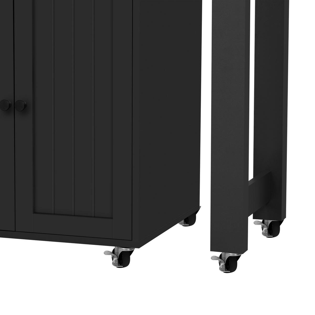 KÜCHENINSEL 112-180.5x45x92.2 cm Schwarz mit Ausziehplatte & Rollen - Schwarz, Holzwerkstoff (180.5/92.2/45cm) - Modfu