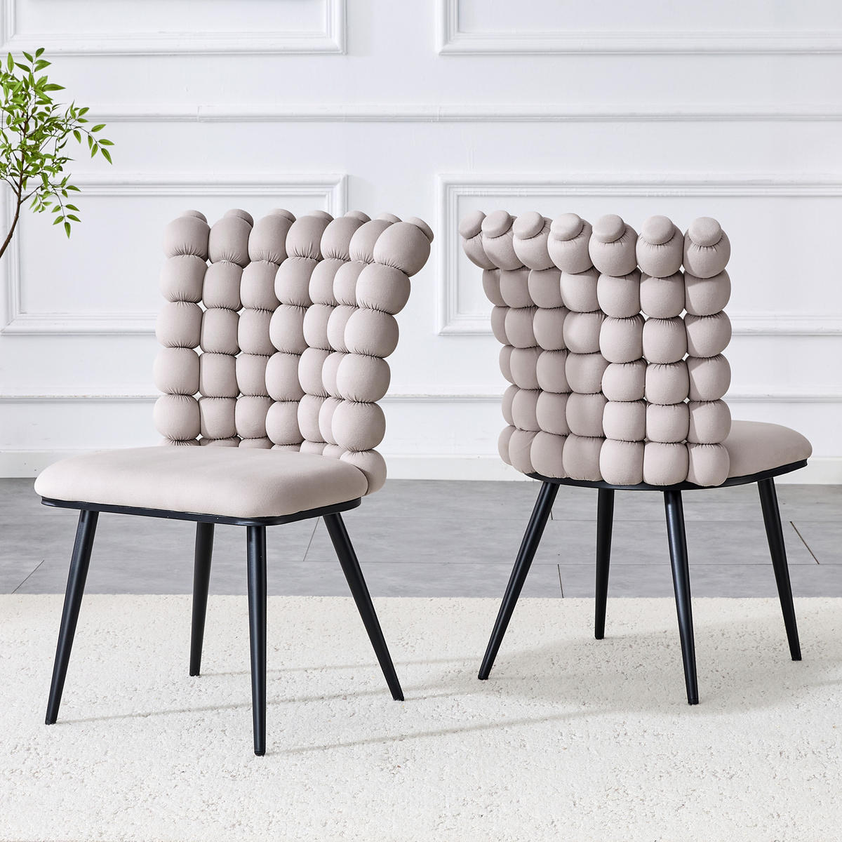 STUHL-SET DE-36754 2 Stück mit Kugelketten-Rückenlehne und Samtbezug Hellgrau - Hellgrau, Metall (48/88/54cm) - ComfortXL