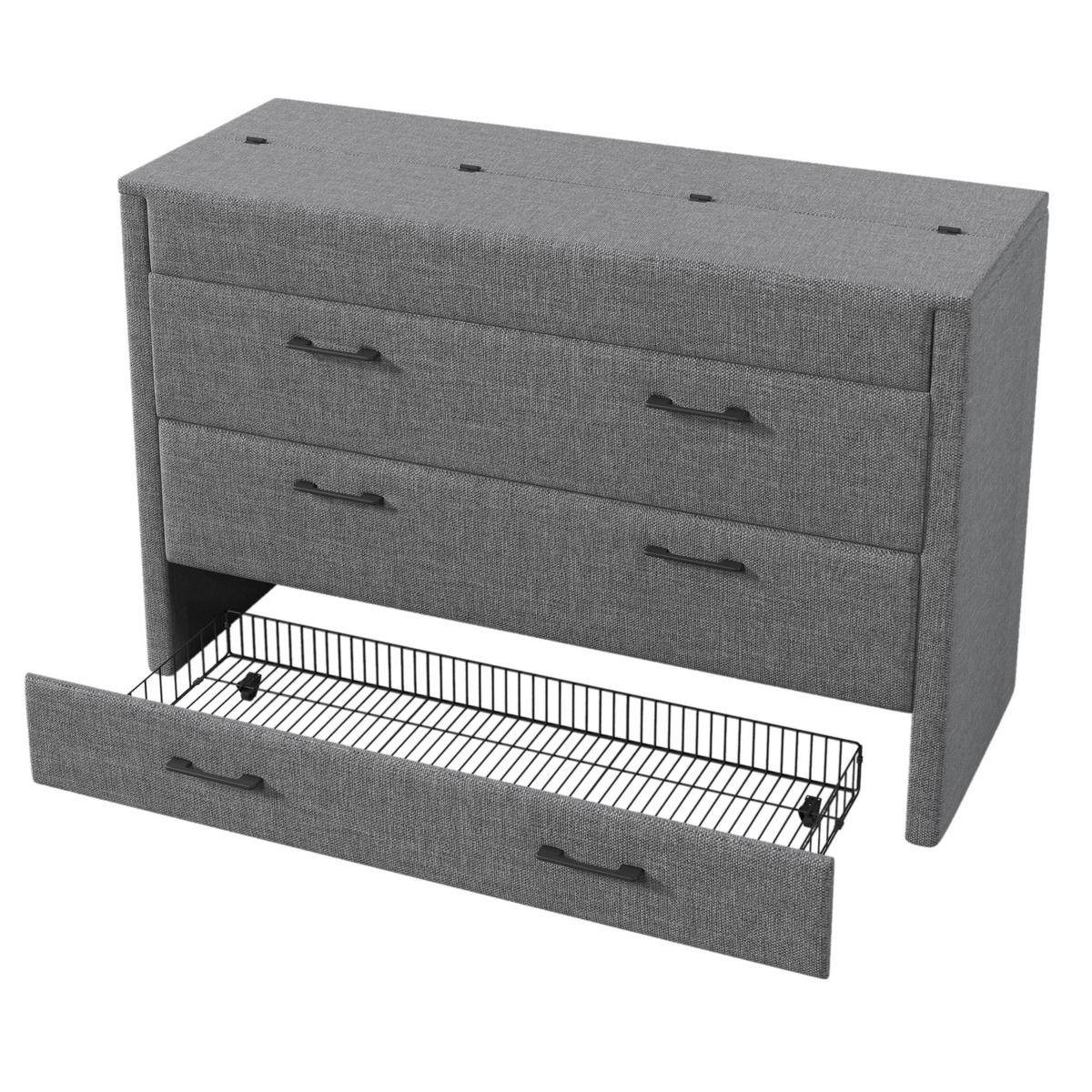 SCHRANKBETT 140x200cm Grau Leinen 1 Schublade USB-C mobiles Bett - Grau, Holz (140/200cm) - FLIEKS