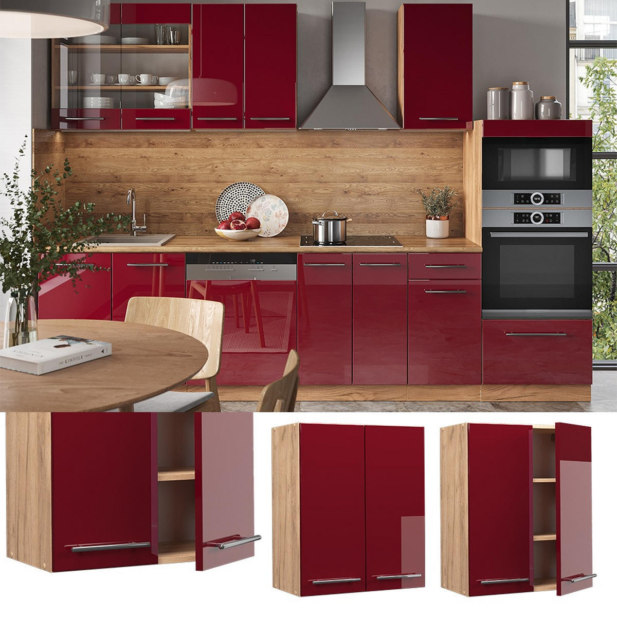 VISEĆI KUHINJSKI ORMAR Fame-Line Bordo visokog sjaja 60 cm - hrast medunac/bordo, drvni materijal (60/72/34.1cm) - Vicco