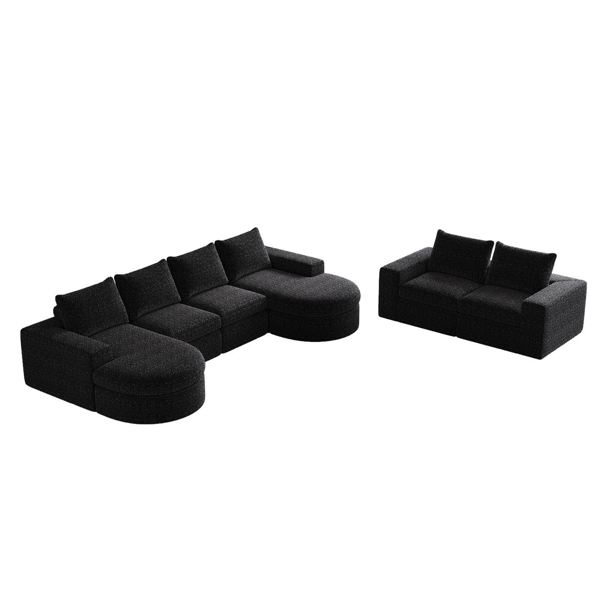 ECKSOFA 322,5/271,7/81,2 cm modular schwarz aus Chenille mit wechselbarer Chaiselongue - Schwarz, Textil (322.5/271.7cm) - OKWISH