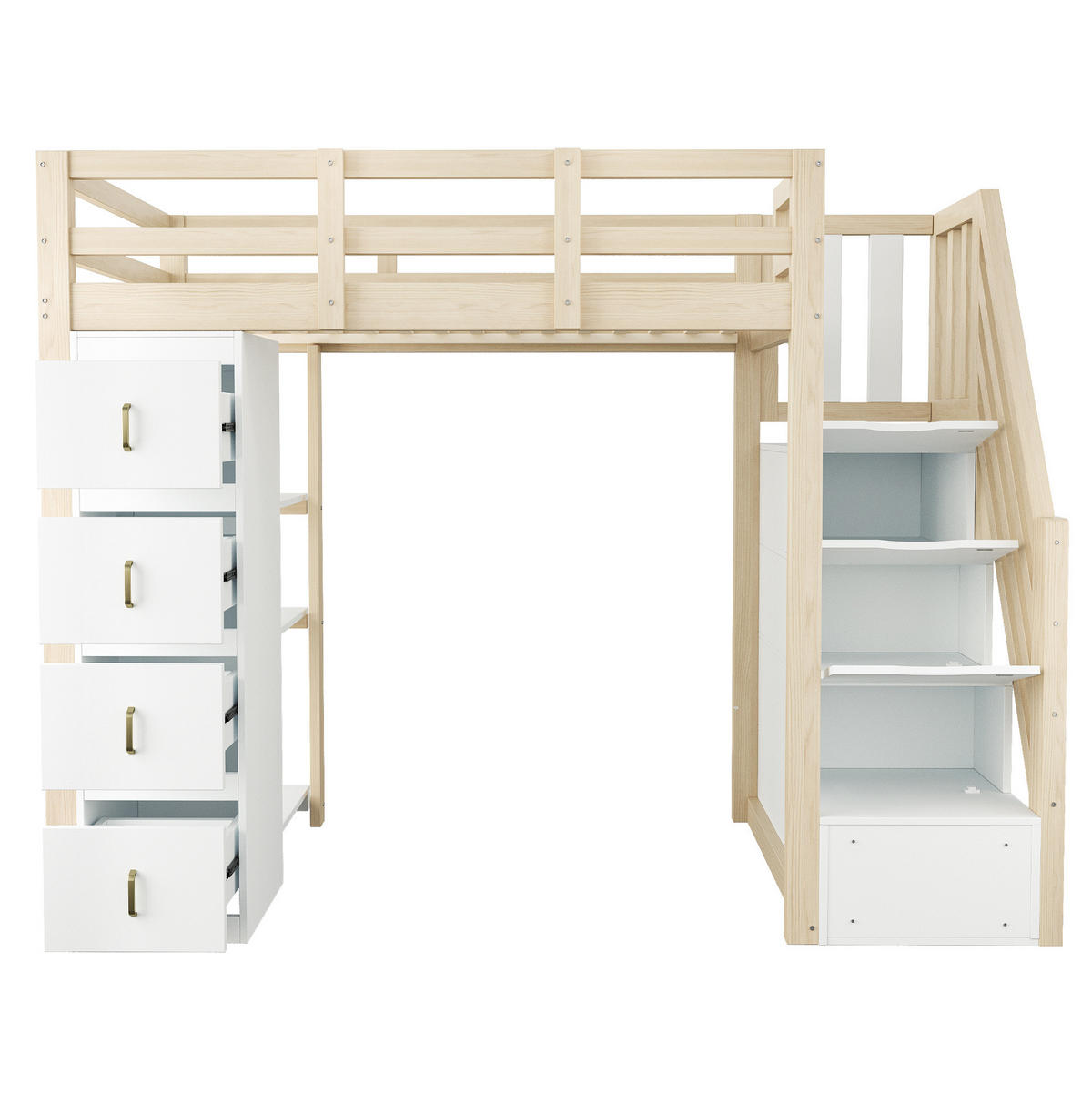 HOCHBETT 90x200 cm in Naturholzfarbe mit Stauraumtreppe und Schubladen - Naturfarben, Holz (90/200cm) - IVMEU