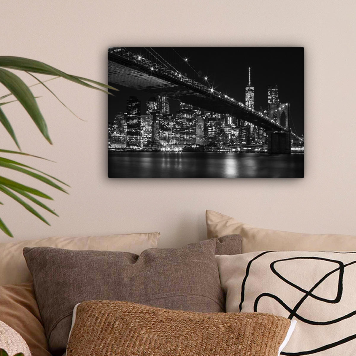 LEINWANDBILD New York - Brooklyn - Brücke 30x20 cm - Schwarz, Textil (30/20cm) - MuchoWow