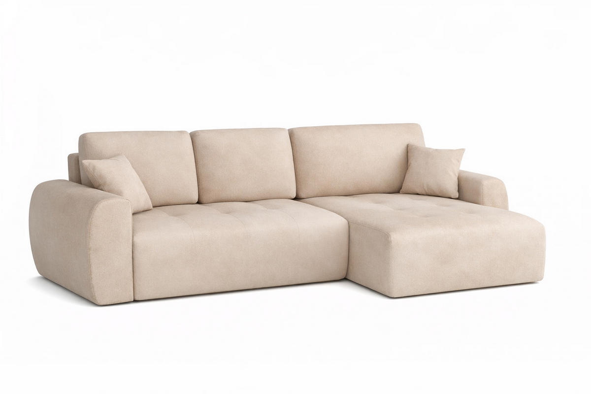ECKSOFA Mit Schlaffunktion Und Bettkasten L-Form Ivo L, Veloursstoff Salvador, Beige, Rechts - Beige, Holz (250/142cm) - Kaiser Möbel