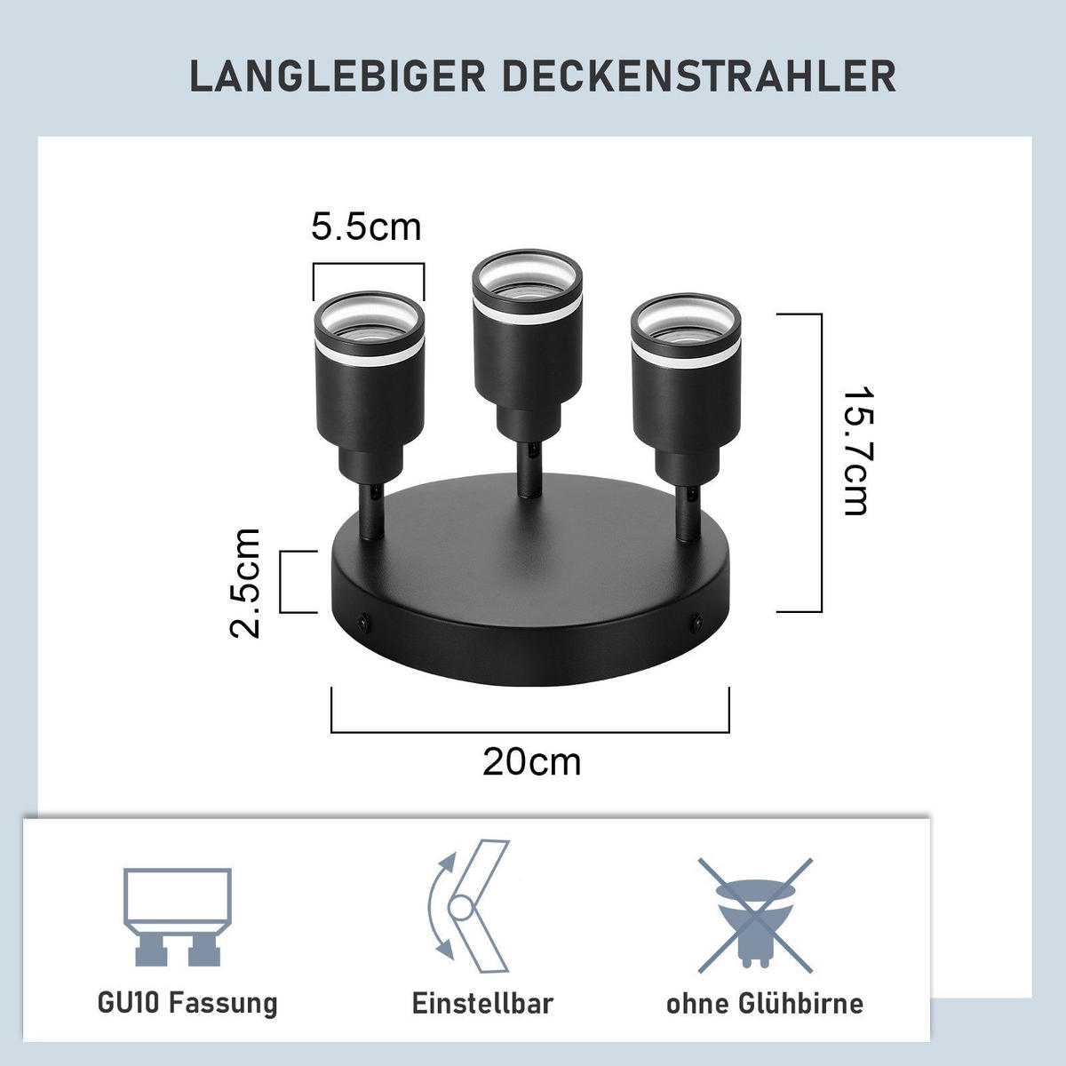 STRAHLER Oldesloe 3-flammig 20/20/15.7 cm - Schwarz, Metall (20/20/15.7cm) - Nettlife