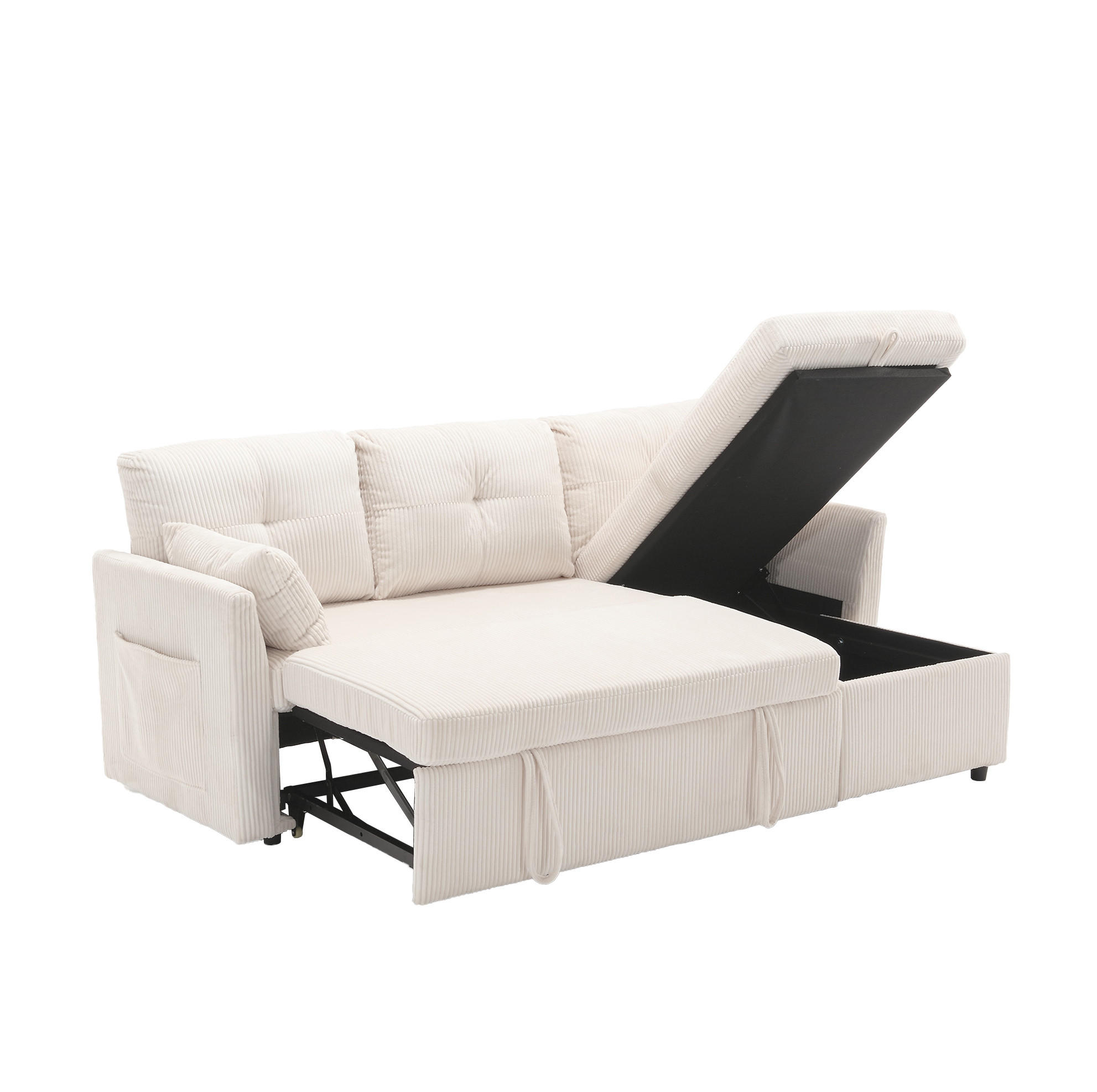 ECKSCHLAFSOFA Cord mit Stauraum und umbaubarer Ottomane Beige 206/108/66 cm - Beige, Textil (108/206cm) - Redom