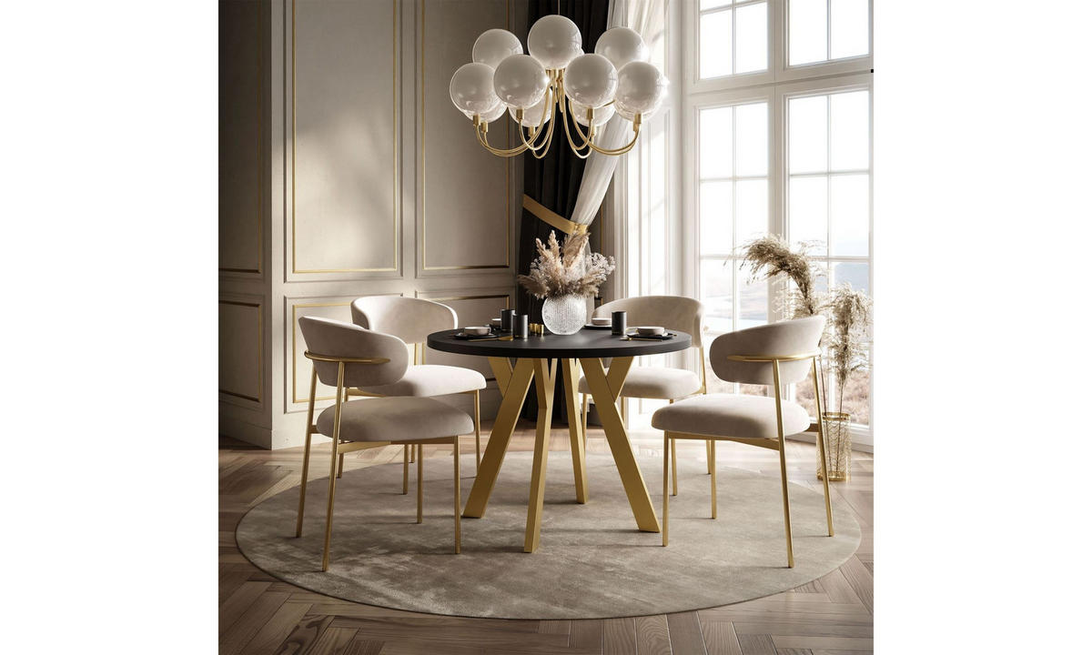 ESSTISCH VOLTA MATT 100/100/72,5 cm Tischplatte: Schwarz matt; Gestell: Golden - Goldfarben/Schwarz, Holzwerkstoff/Metall (100/100/72.5cm) - Lookway