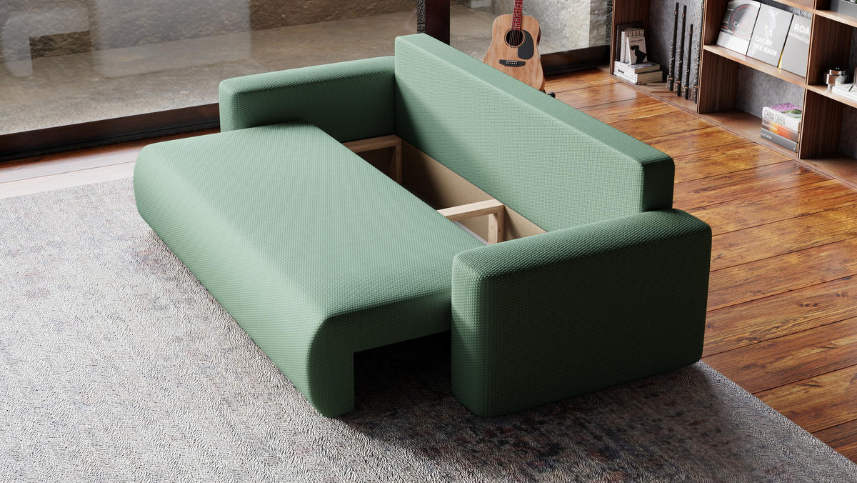 SOFA Bubi mit Bettkasten und Schlaffunktion, Cordstoff - Mintgrün, Holzwerkstoff (242/85/95cm)