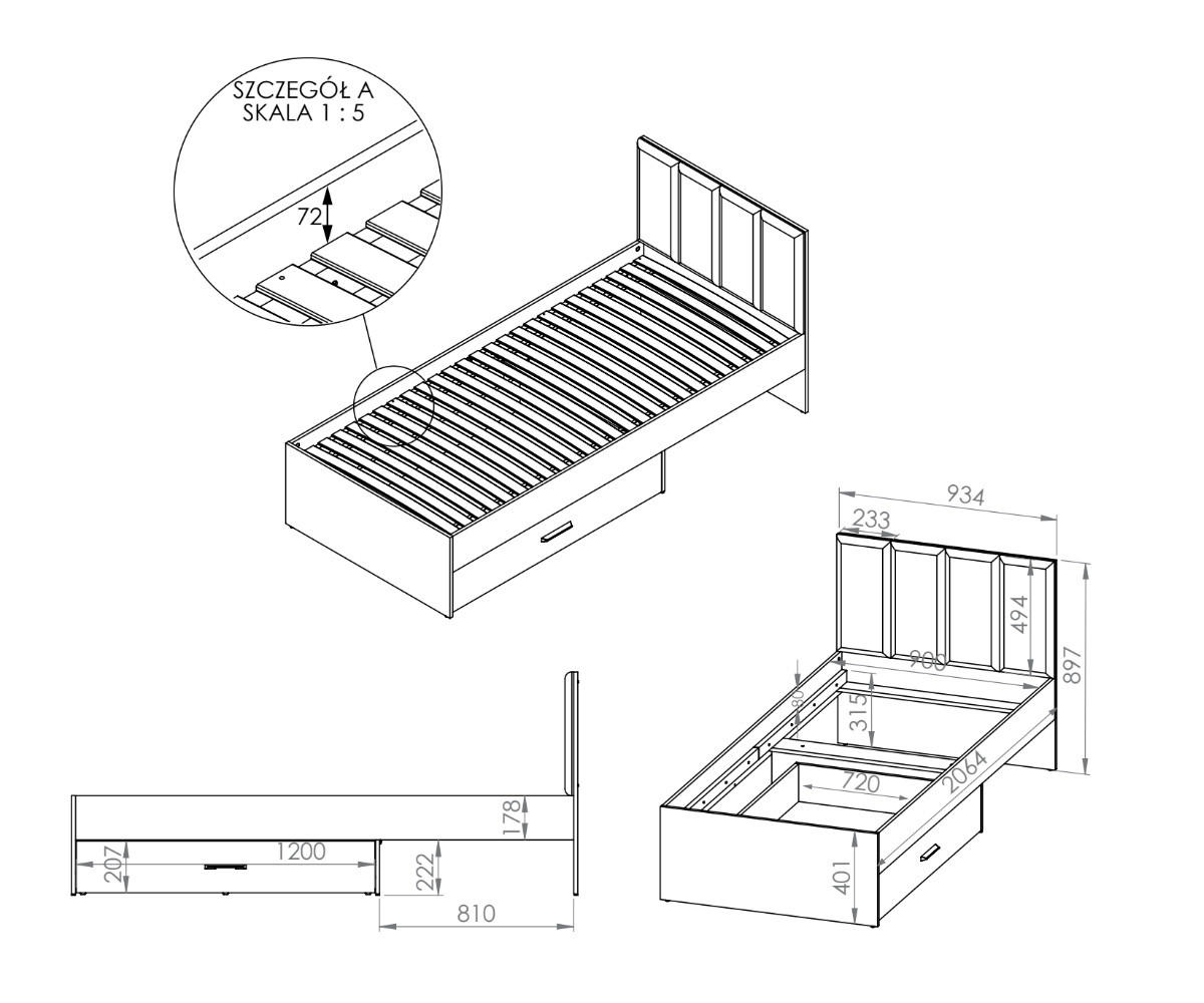 BETT Colt schwarz / Craft Gold Eiche 93 / 207 / 90cm - Braun, Holz/Holzwerkstoff (90/200cm) - Feldmann-Wohnen