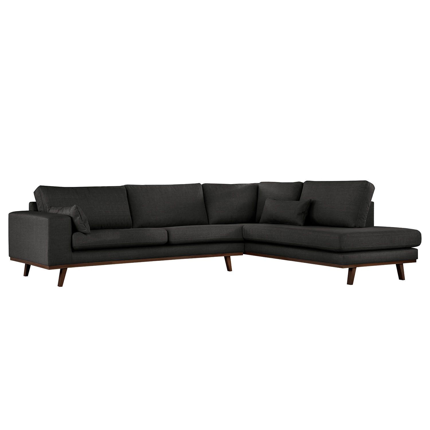 ECKSOFA mit Ottomane - Buchefarben/Schwarz, Textil (287/219cm) - home24