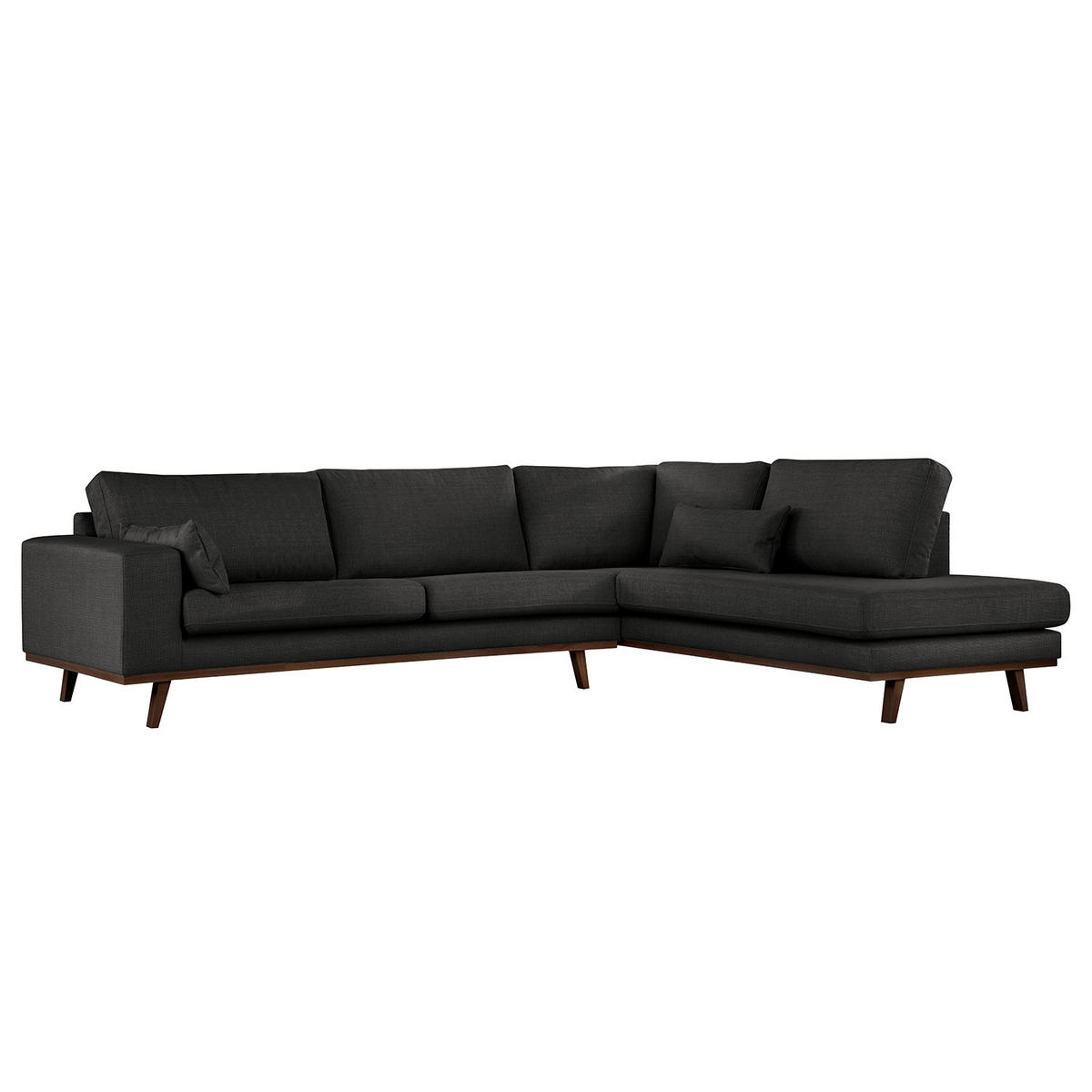 ECKSOFA mit Ottomane - Buchefarben/Schwarz, Textil (287/219cm) - home24