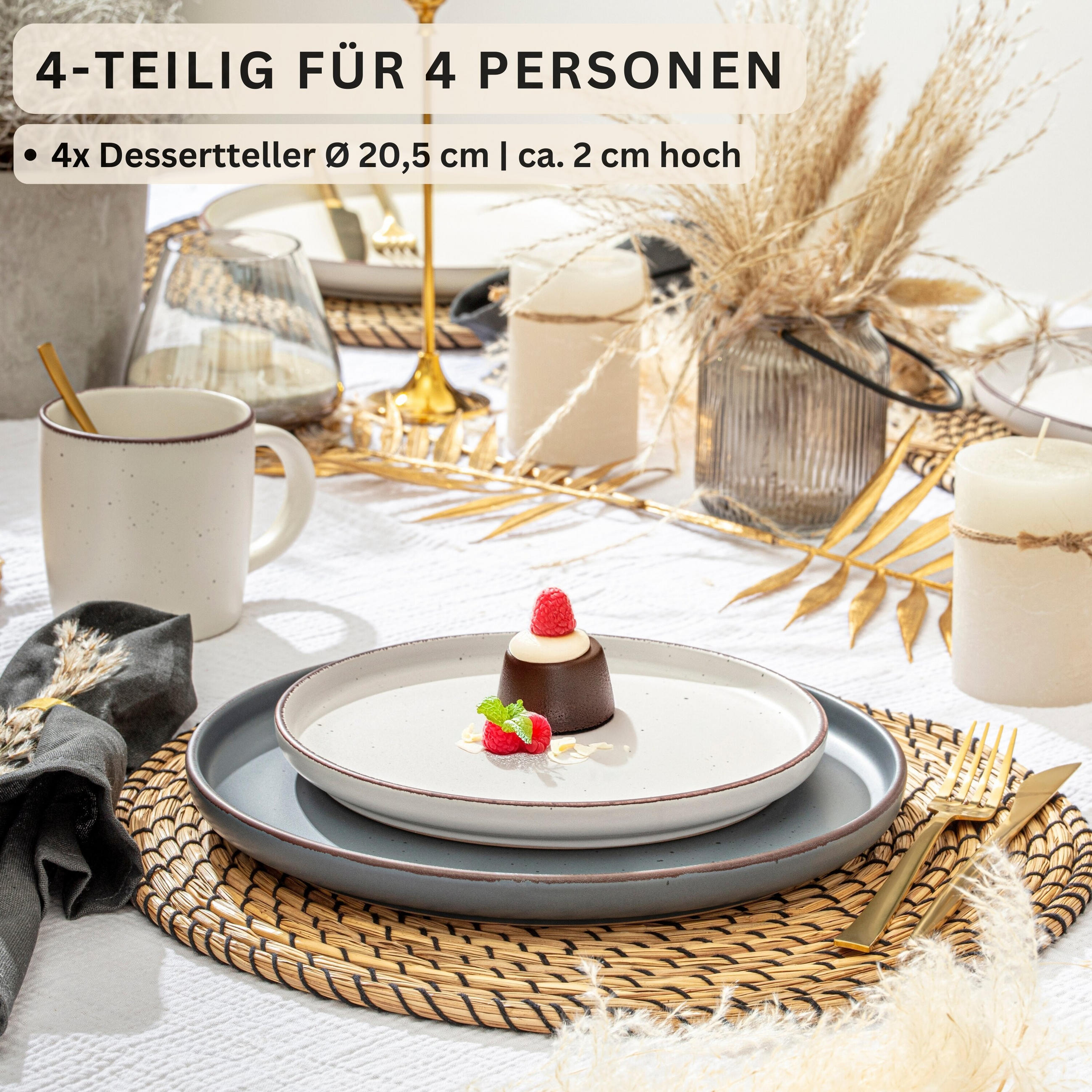 DESSERTTELLER BOMBAY MOONLIGHT - 4 teilig aus Steingut - Creme/Grau, Stein (20.5cm) - Sänger