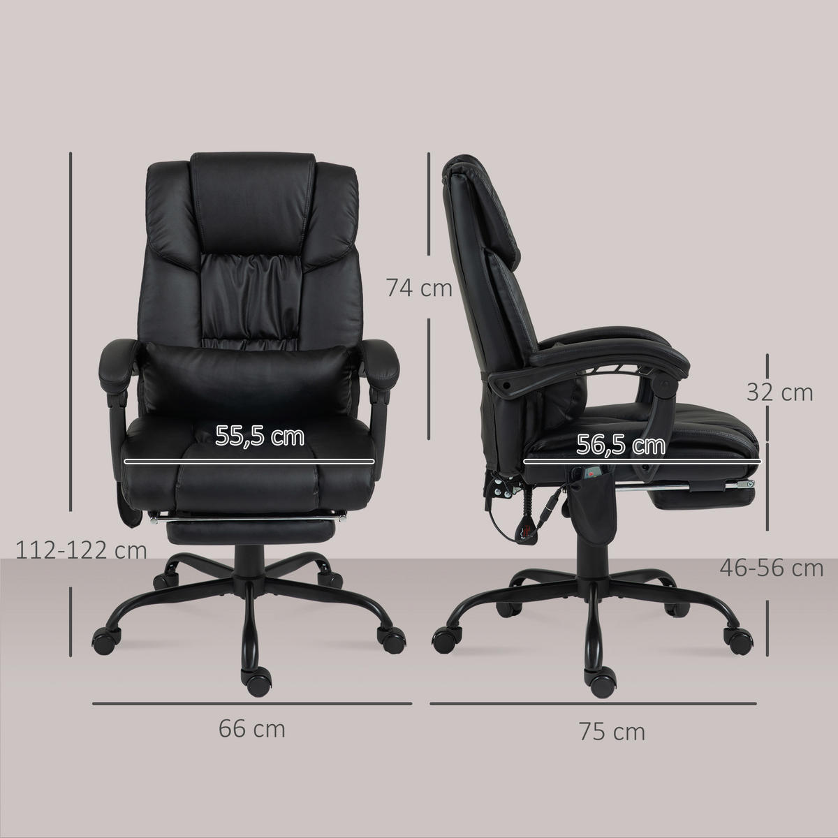 CHEFSESSEL DE-05247 Massagefunktion, Fußstütze & Lendenstütze Schwarz - Schwarz, Metall (75/122/66cm) - ComfortXL