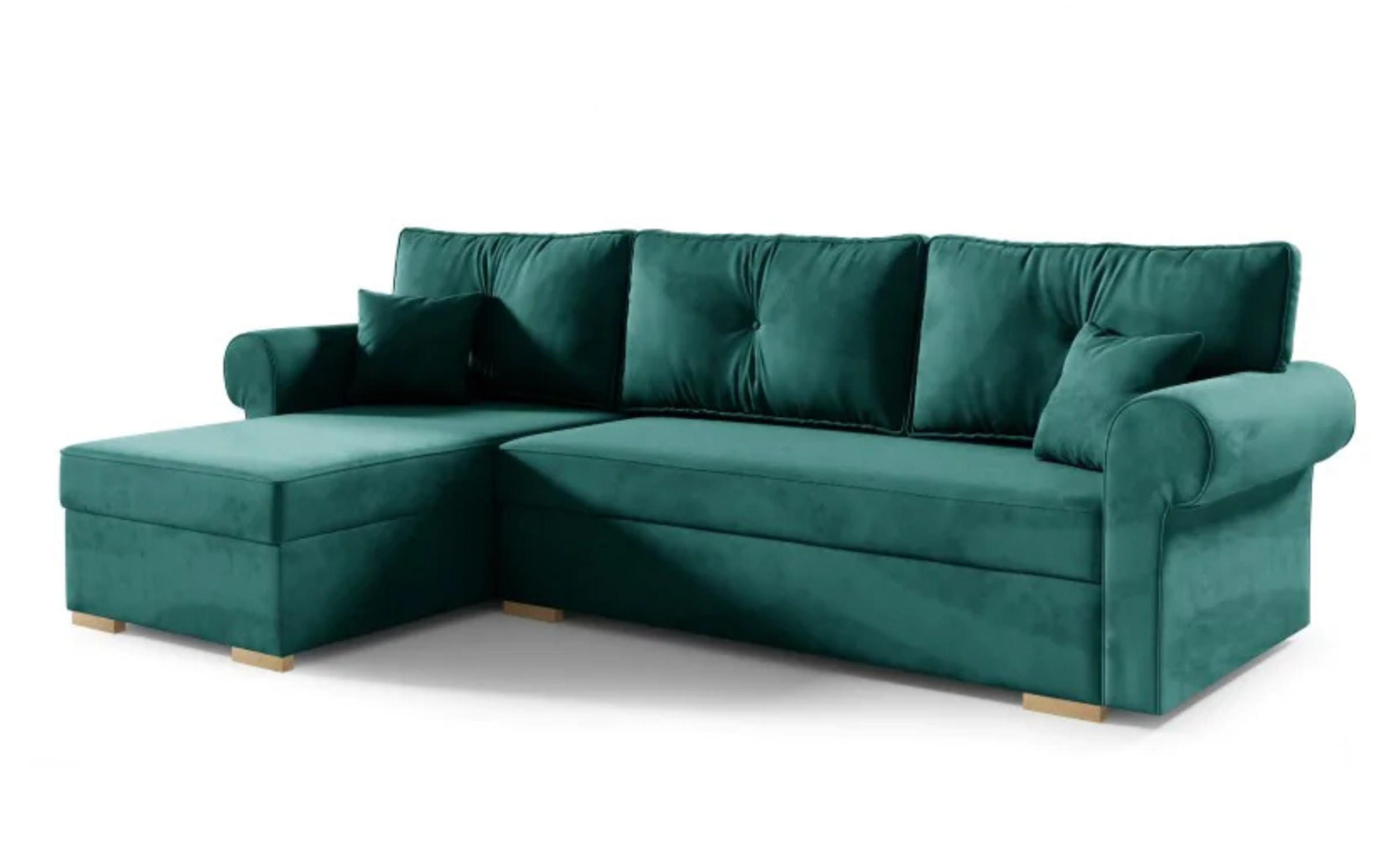 ECKSOFA LION, L-Form mit Schlaffunktion und Bettkasten, Grün, Veloursstoff, links - Grün, Textil (238/85cm) - Sepro Meble