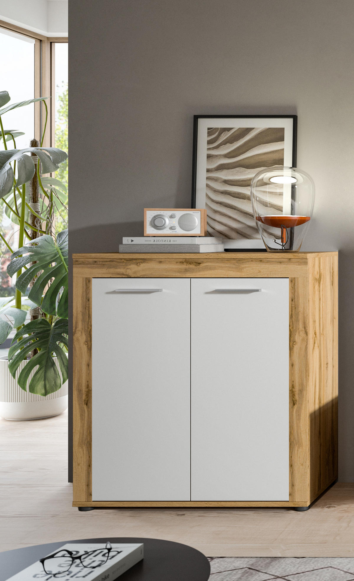 HIGHBOARD JAM (B/H/T: ca. 80/88/35 cm) in Wotan Eiche Nachbildung/weiß - Eiche Wotan, Holzwerkstoff (80/88/35cm)