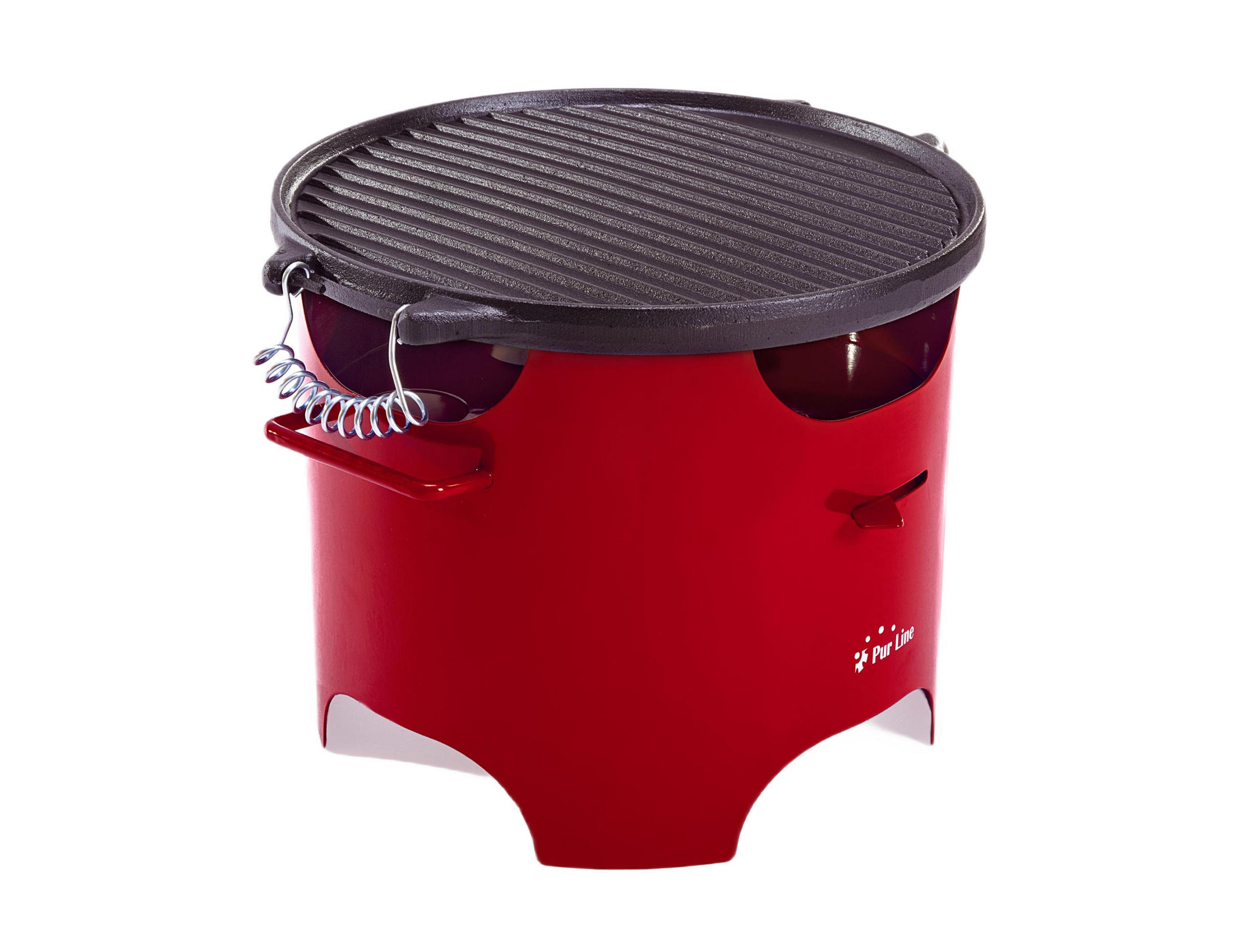 BIOETHANOL-GRILL Rot inklusive 0.5 L-Tank mit Gusseisen-Plancha - Rot, Metall (32/26/32cm) - Purline