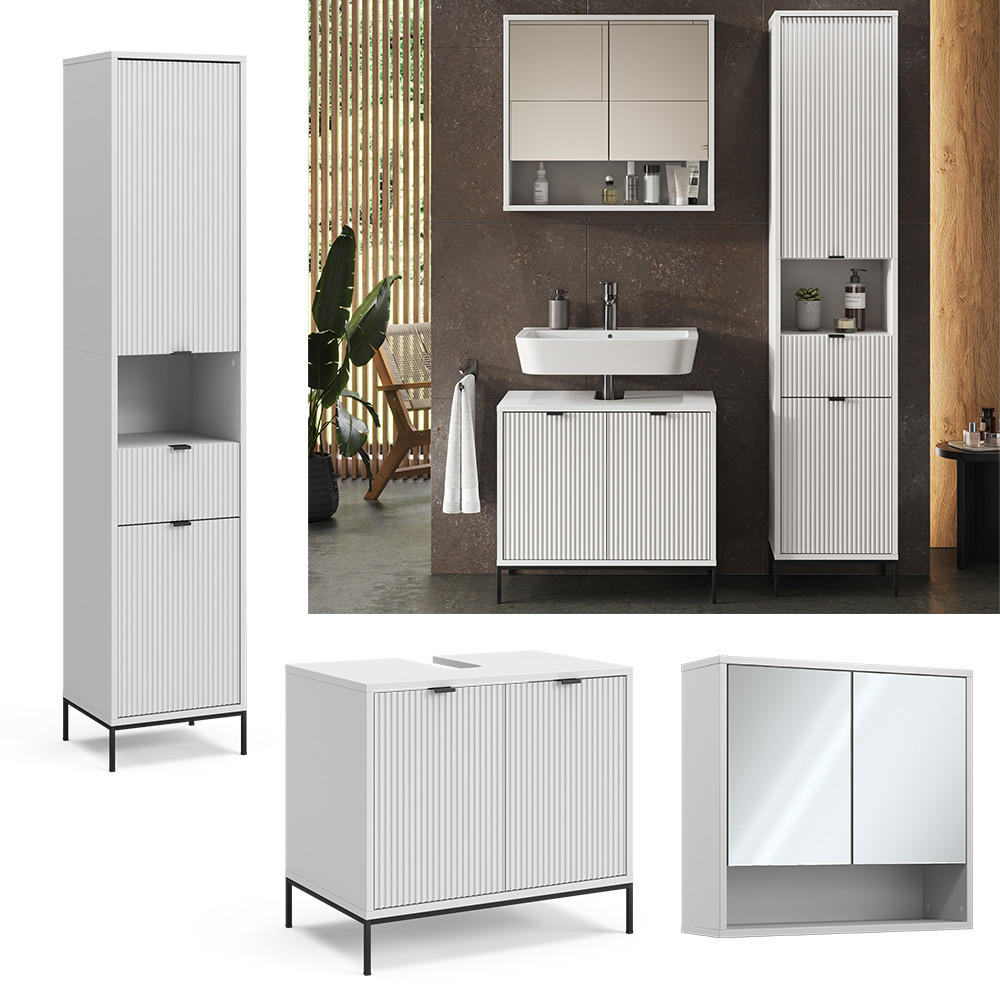 BADMÖBEL-SET Eliza Weiß 3 Teile, mit Hochschrank - Weiß, Holzwerkstoff (70/63/45cm) - Vicco
