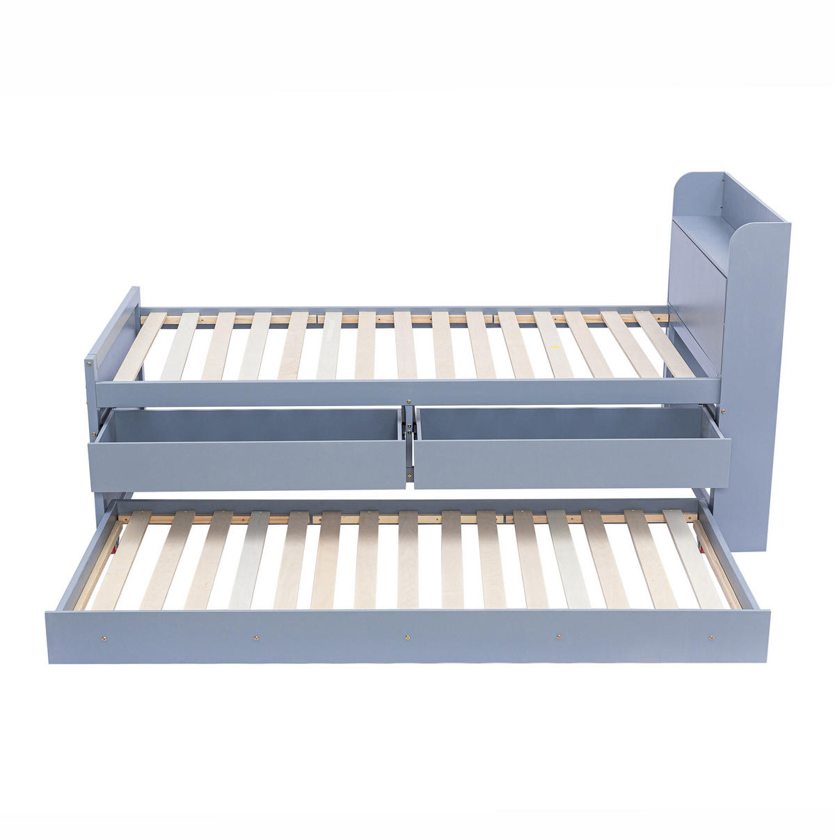 HOLZBETT 90/190 cm in Grau – mit USB, Ausziehbett, 2 Schubladen & Lattenrost - Grau, Holz (90/200cm) - BEAOK