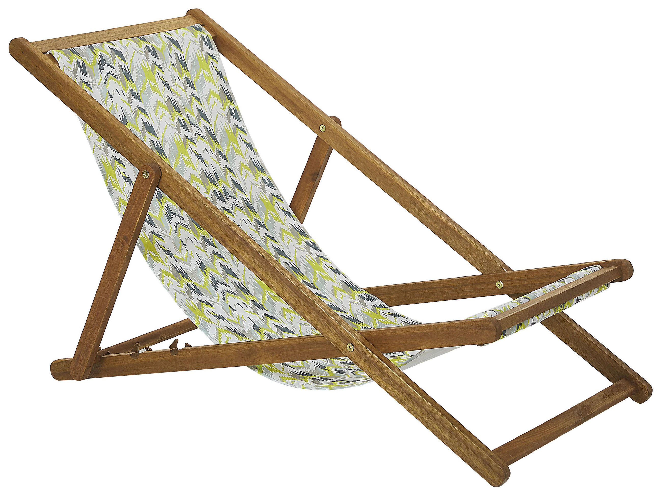GARTENLIEGE 2er-Set hellbraun Textil weiß/gelb ZickZack-Muster Anzio - Hellbraun/Goldfarben, Textil (54/70/97cm) - Beliani