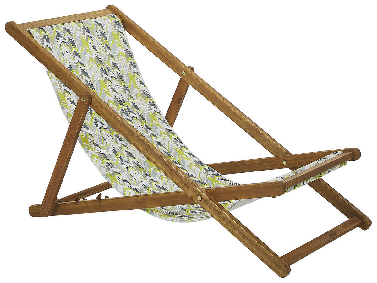 GARTENLIEGE 2er-Set hellbraun Textil weiß/gelb ZickZack-Muster Anzio - Hellbraun/Goldfarben, Textil (54/70/97cm) - Beliani