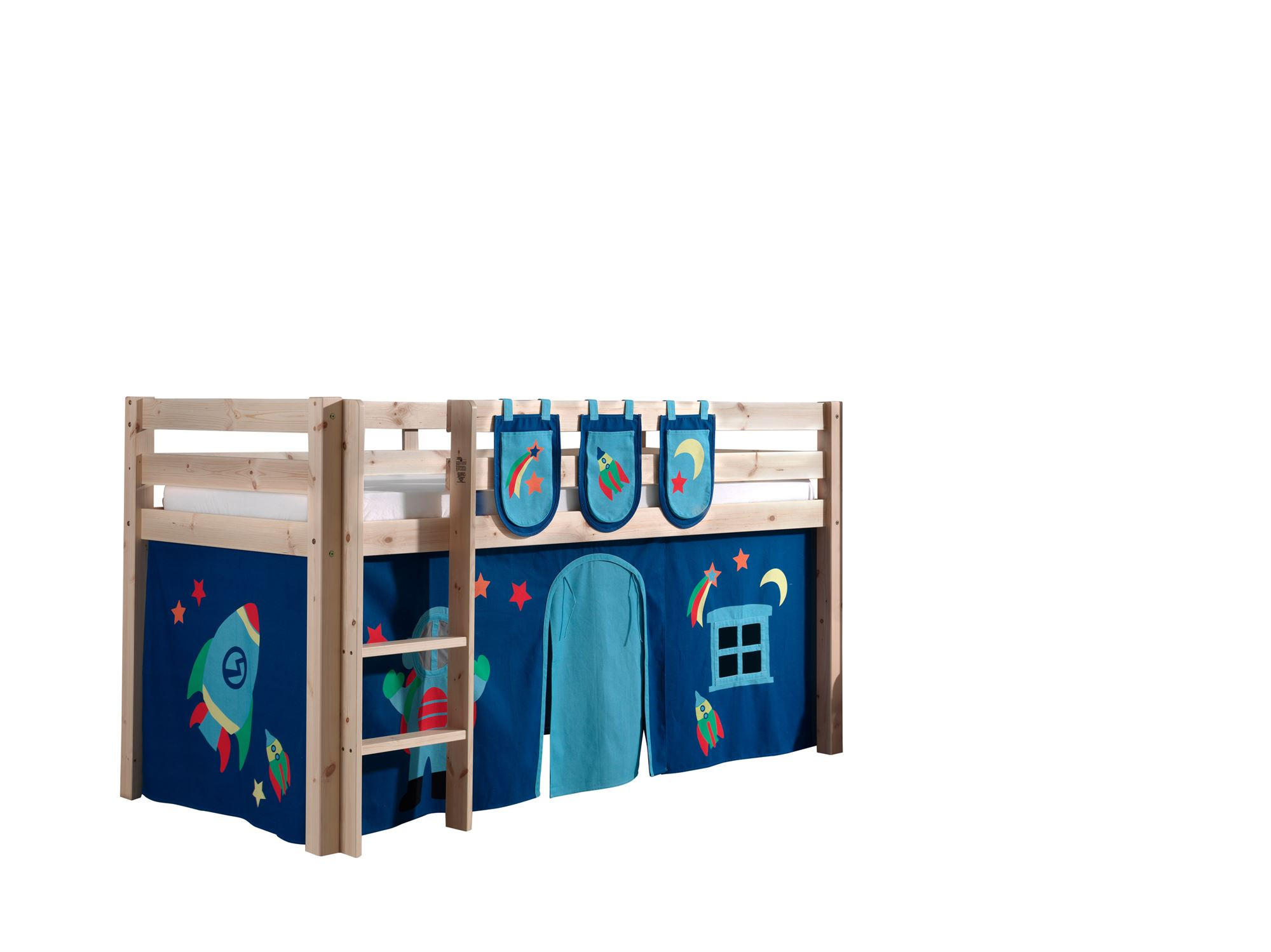 KINDERBETT Karolina 210x114x106 Massivholz Natur Textilset Astro 3 - Blau/Kieferfarben, Holz (90/200cm) - 58aufmkessel