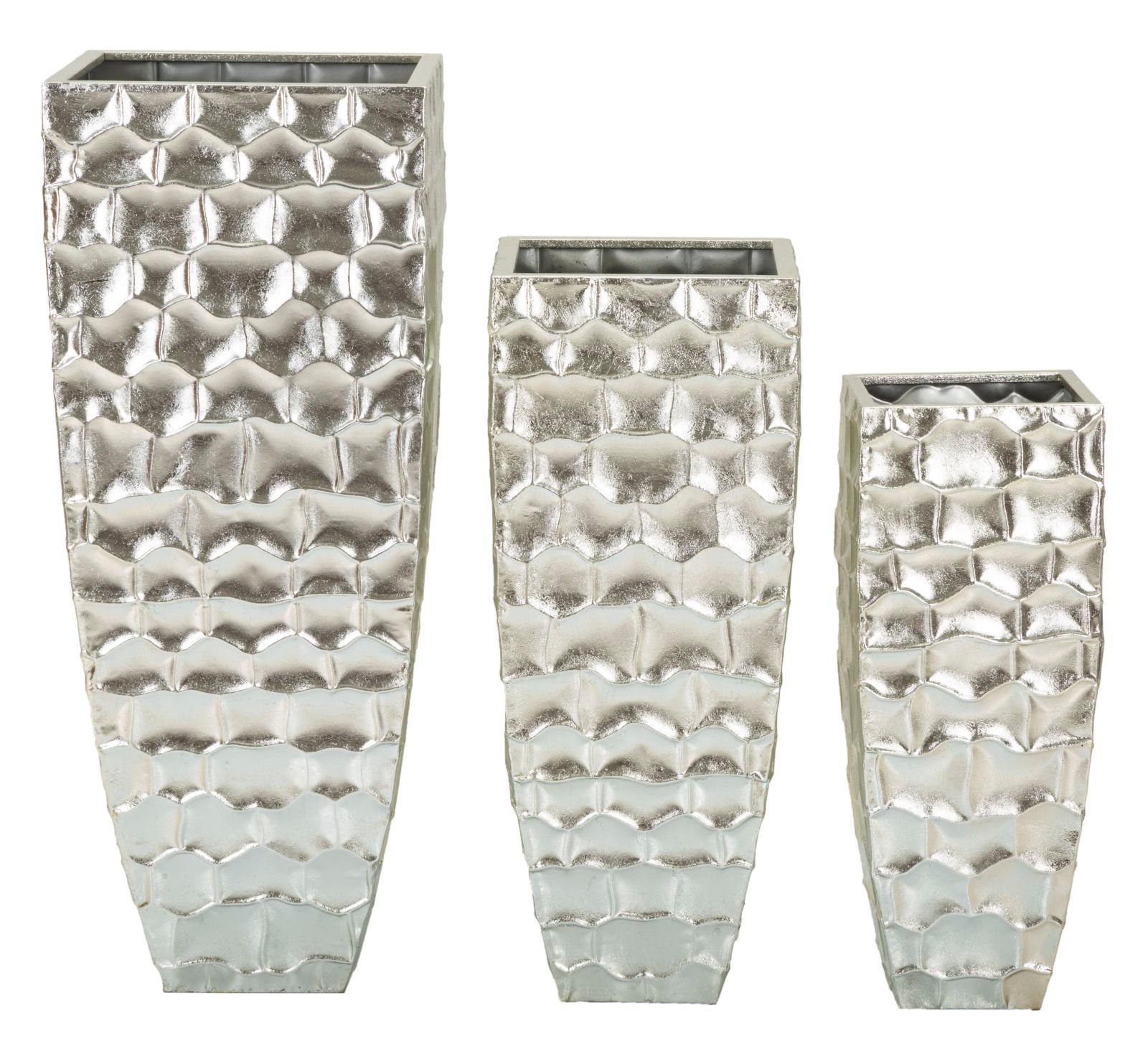 DEKOVASEN IM 3ER-SET Argy, silberfarben, Eisen, Höhen 90,8, 75,6 und 62,2 cm - Silberfarben, Metall (91cm) - Mauro Ferretti