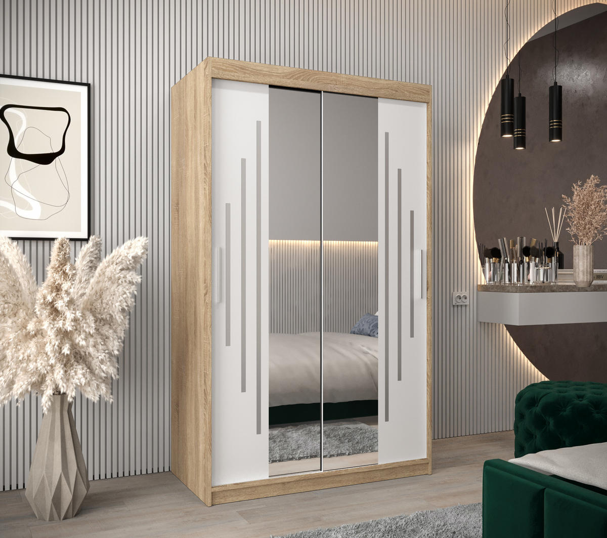 SCHWEBETÜRENSCHRANK 200/120/62 2-türig - Silberfarben/Weiß, Holz/Kunststoff (120/200/62cm) - Abiks Möbel