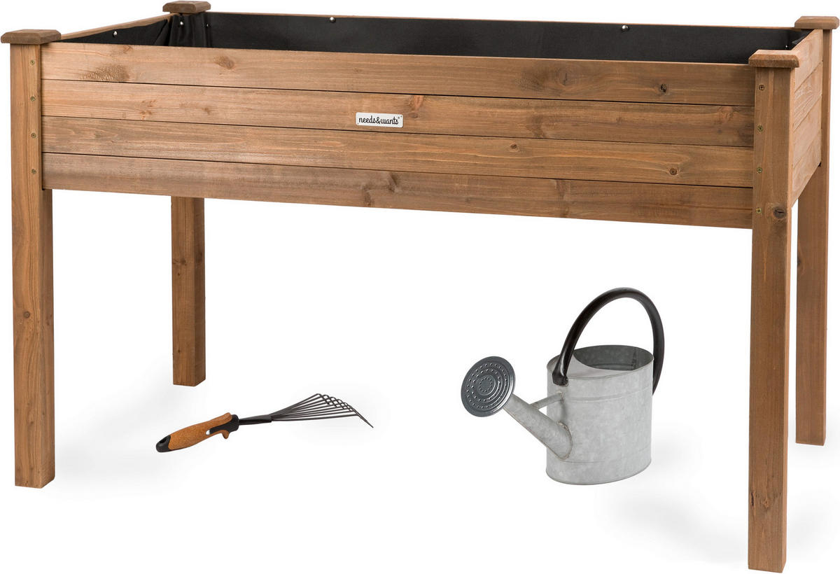 HOCHBEET aus Holz für Garten & Balkon, rechteckig mit Vlies-Folie - Braun, Holz (121/75/63cm) - needs&wants