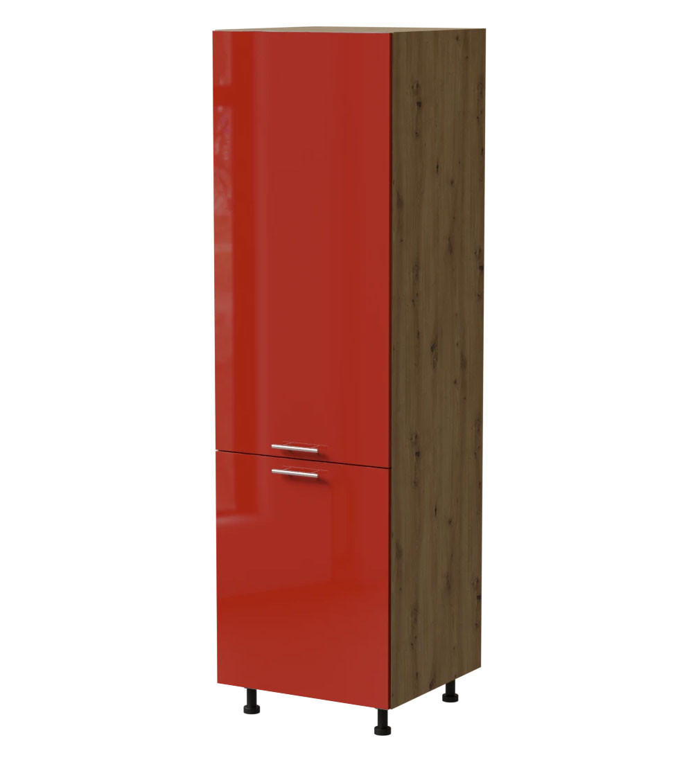 Feldmann-Wohnen Kühlschrankumbauschrank Rot, Eiche Artisan 60x207x59 cm