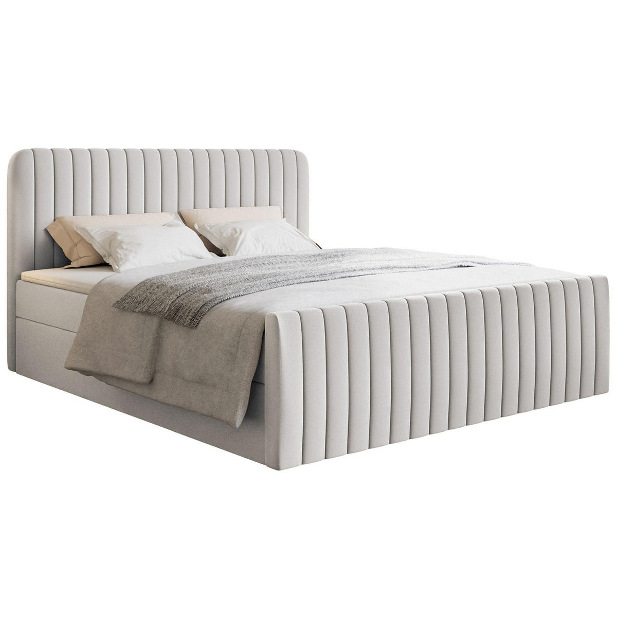 BOXBETT Saliano mit Topper und Chenille-Bezug Hellgrau, 140x200 cm - Hellgrau, Kunststoff/Textil (140/200cm) - Selsey