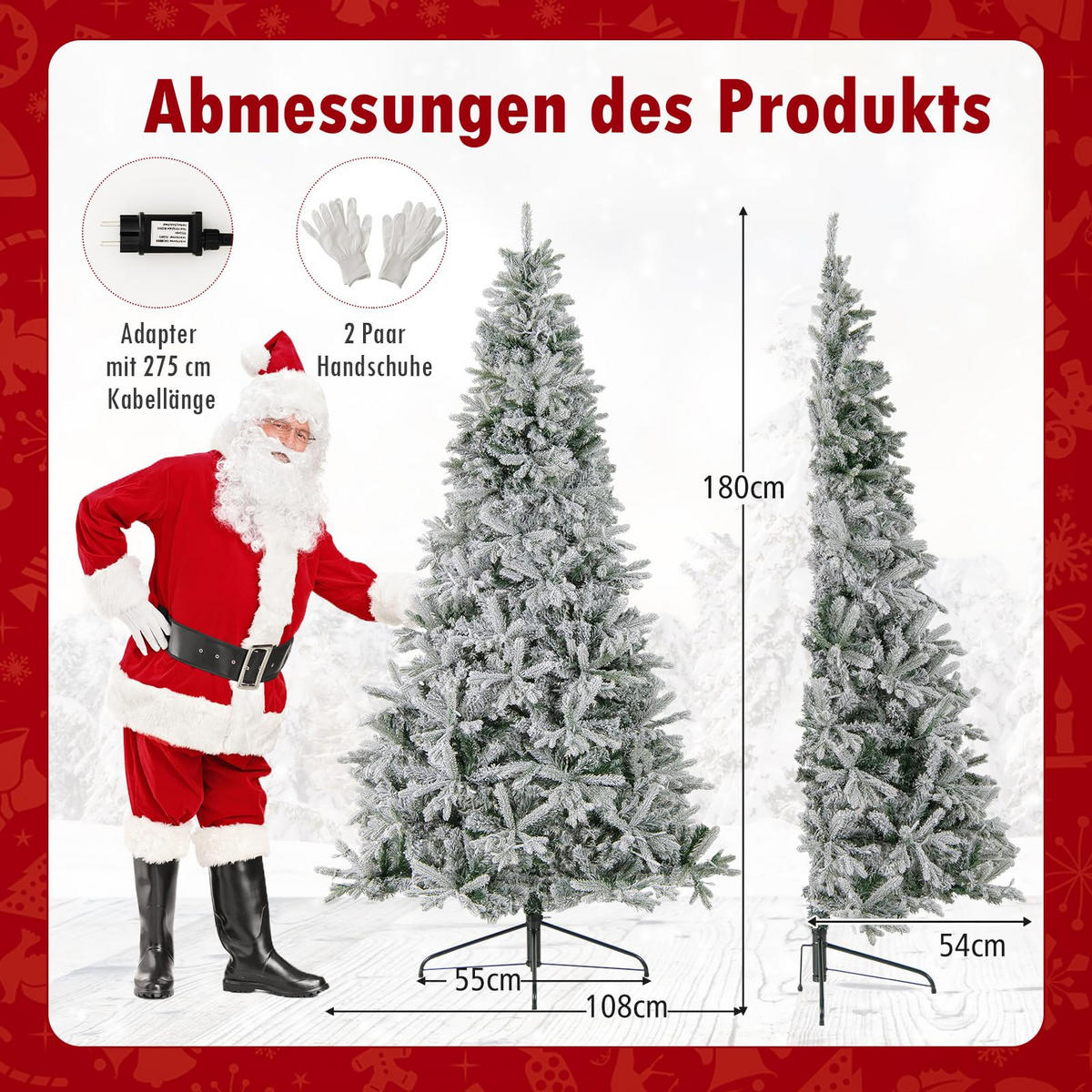 WEIHNACHTSBAUM halber Tannenbaum mit LEDs 180 cm weiß - Weiß, Metall (180cm) - COSTWAY