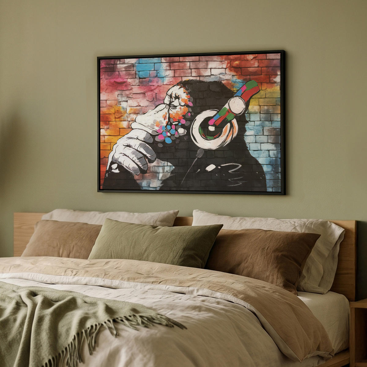 LEINWAND Bilder mit Rahmen - Affe - Graffiti - Musik - 80x60 - Multicolor, Textil (80/60cm) - MuchoWow