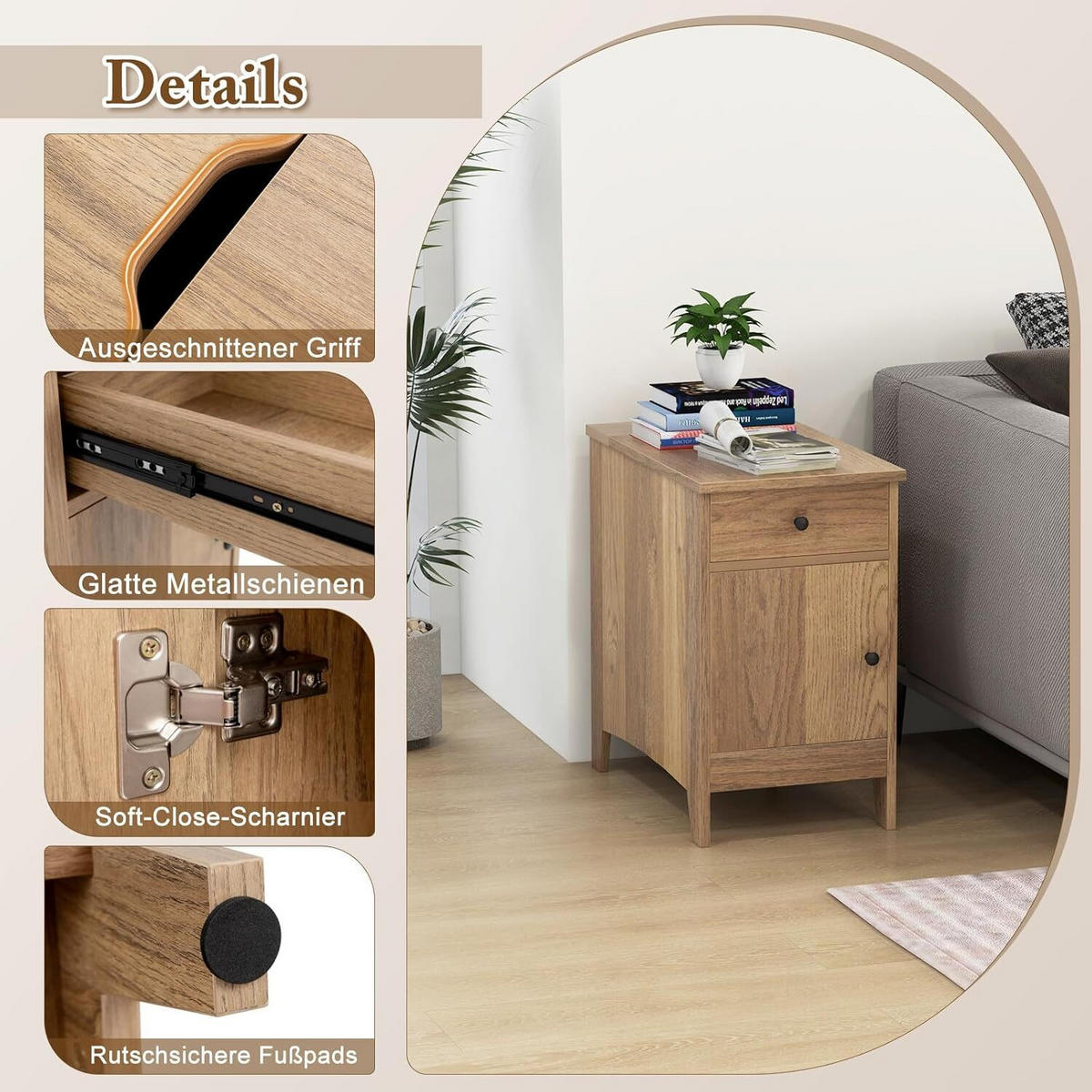 BEISTELLTISCH 60cm Natur - Naturfarben, Holz (60/35/60cm) - COSTWAY
