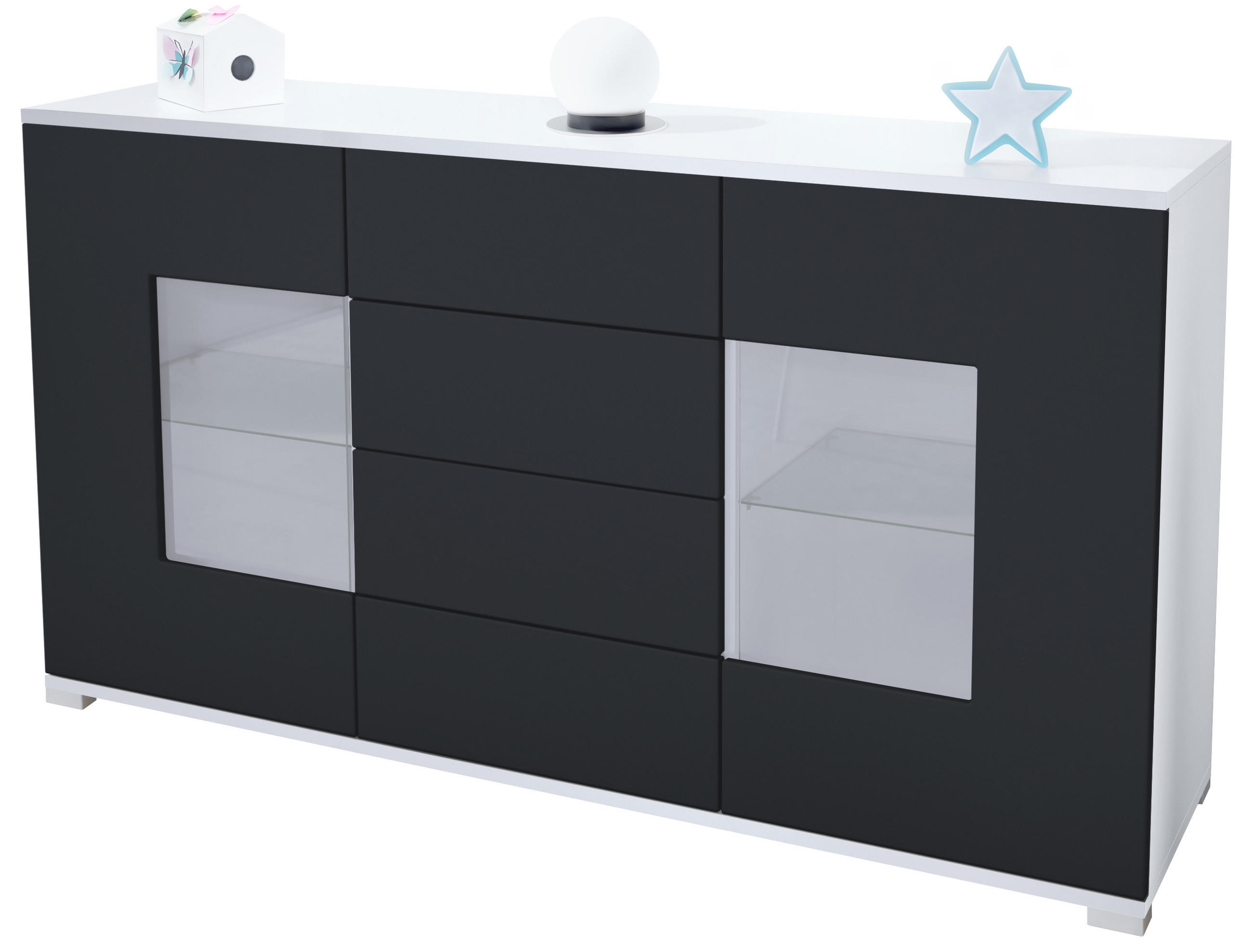 SIDEBOARD Grömitz Schwarz matt - Schwarz, Holzwerkstoff (138.5/75.5/35cm) - Vladon